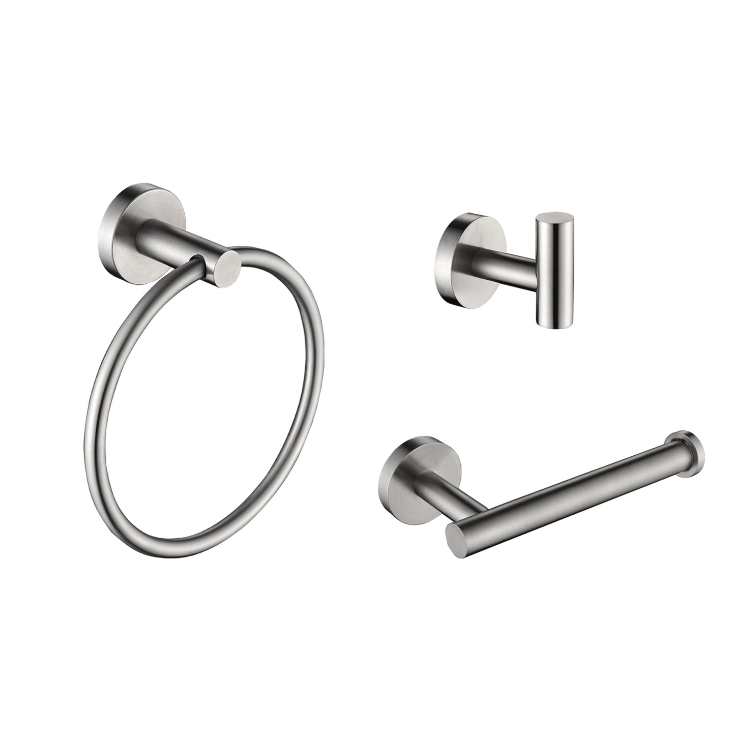 Brushed nickel towel ring with a modern minimalist design for bathrooms