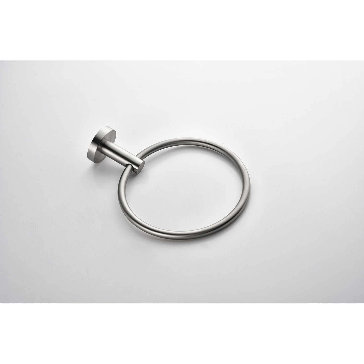 Brushed nickel round towel ring with modern minimalist design for bathrooms