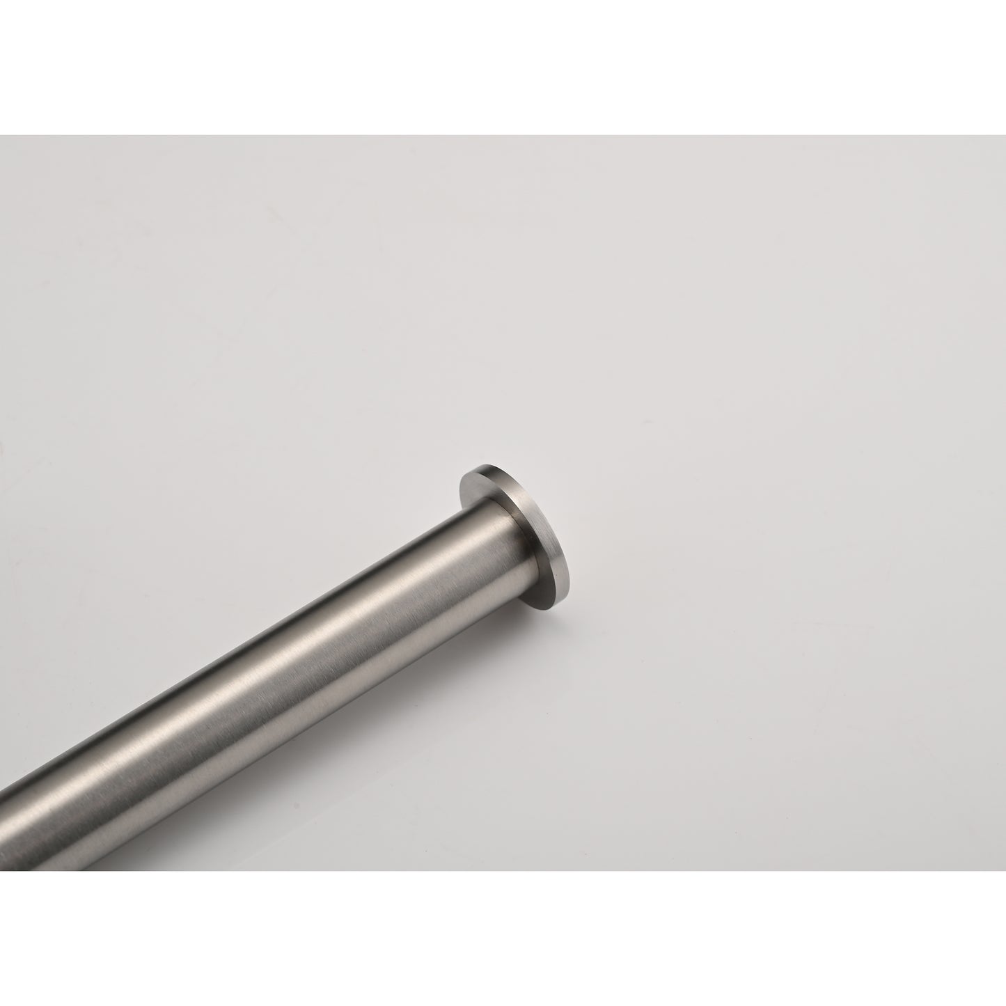Brushed nickel cabinet pull with a single mounting hole and flange