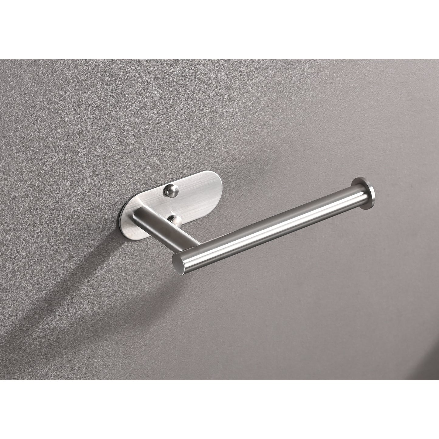 Sleek brushed nickel wallmounted toilet paper holder with modern minimalist design