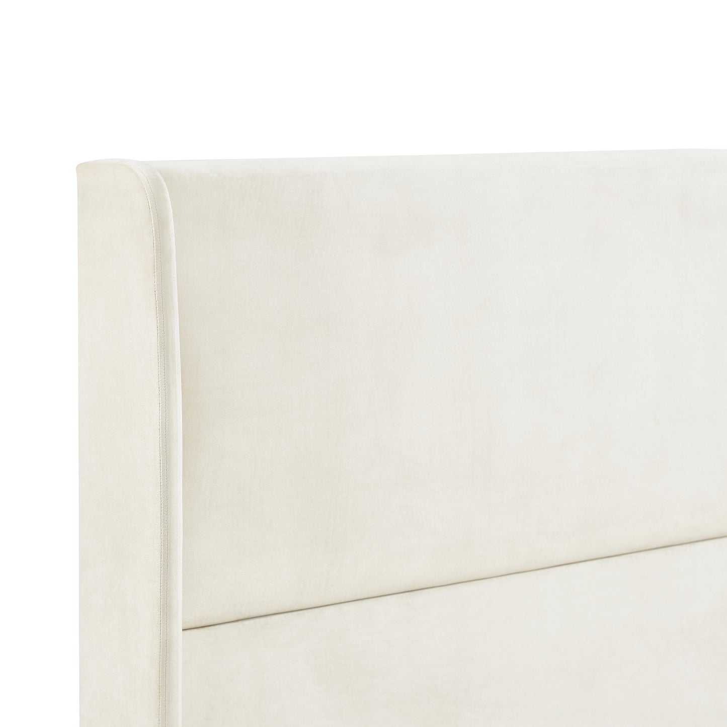 Cream velvet wingback headboard with piped seams luxurious bedroom furniture
