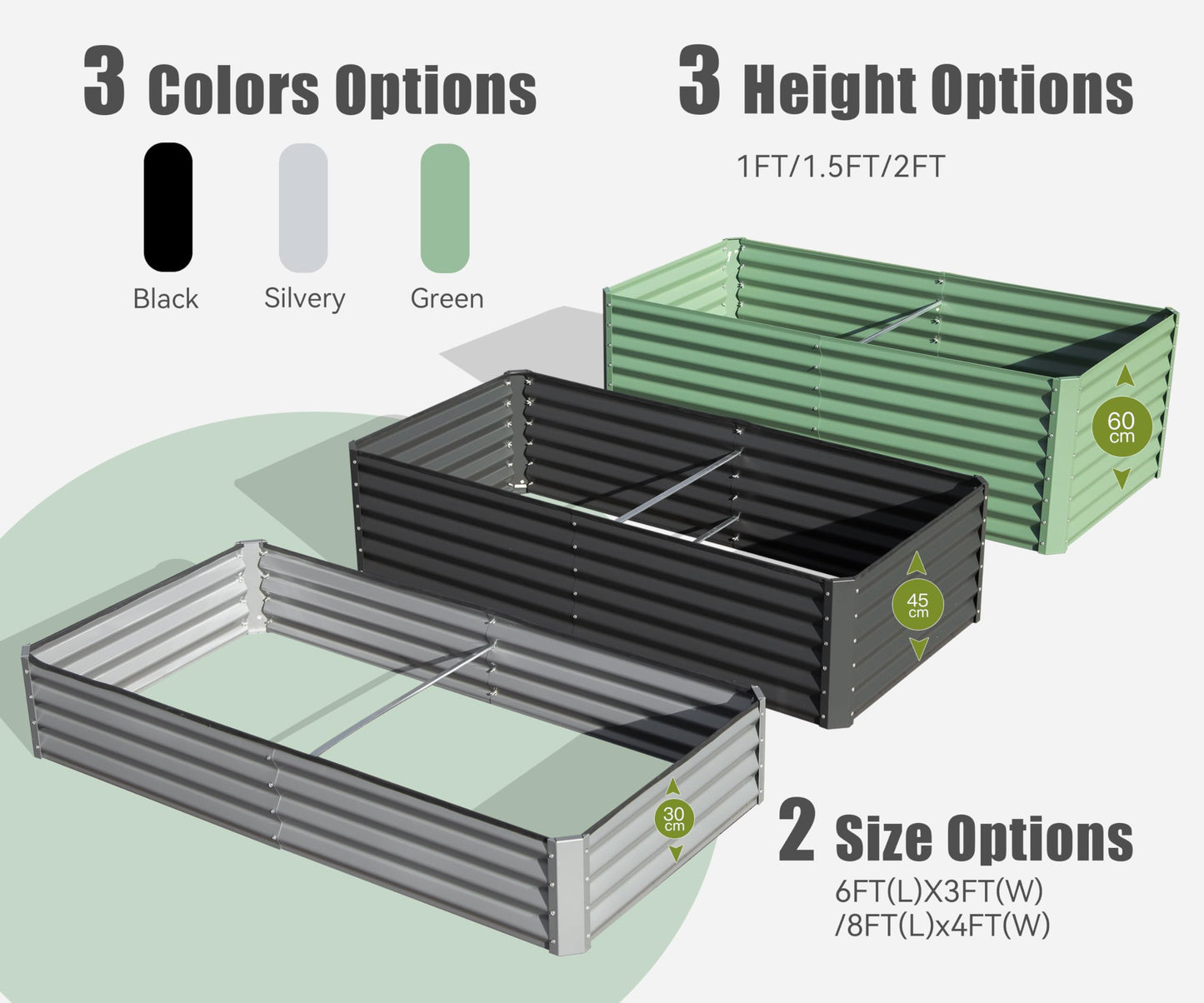 Black metal raised garden bed with cm height ideal for growing vegetables