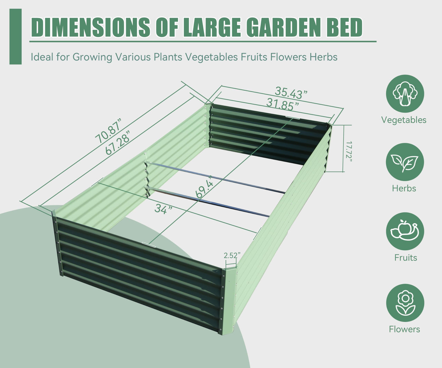 Green metal raised garden bed x x inches ideal for vegetables