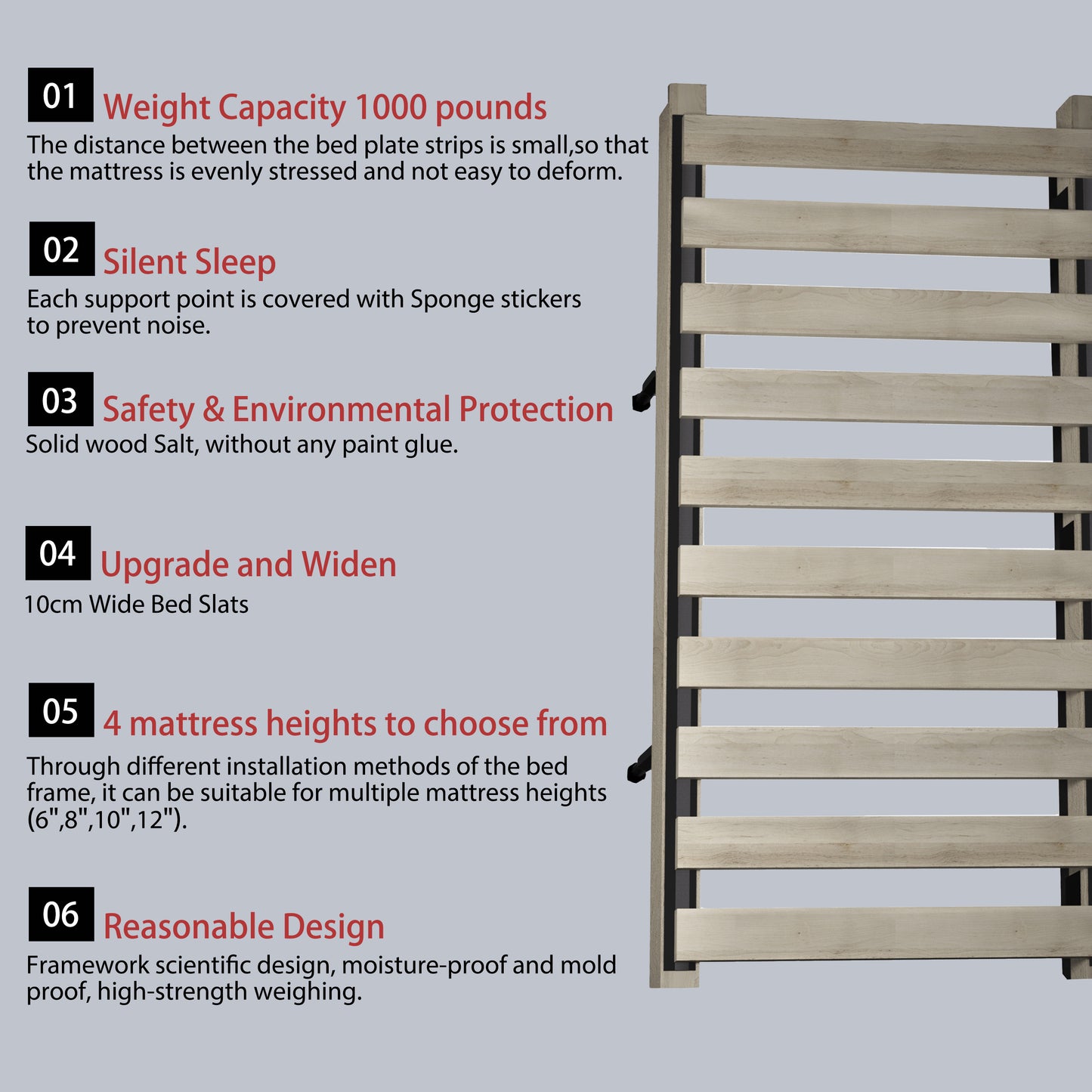 Solid wood bed frame with lb weight capacity ensuring mattress stability