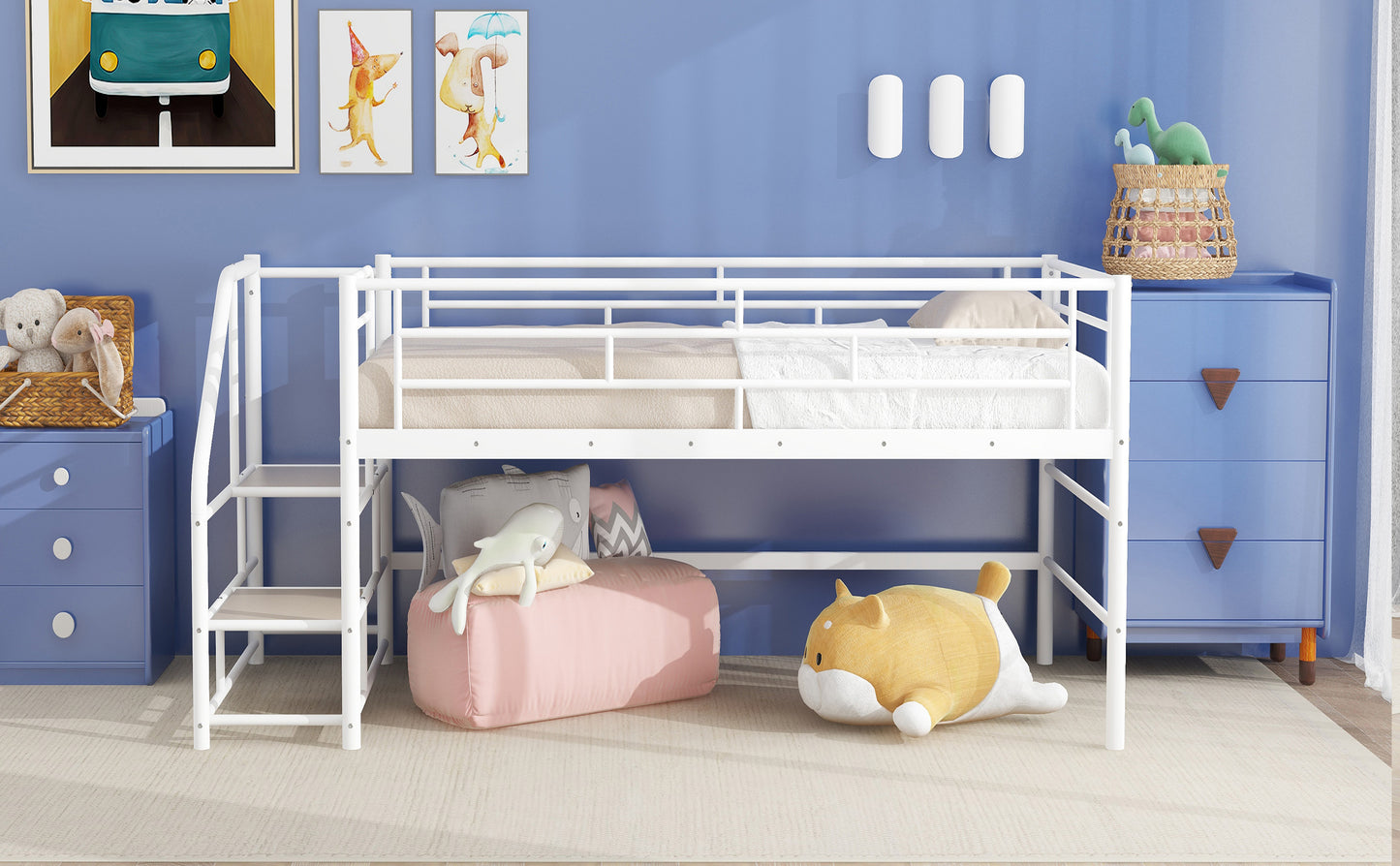 White metal loft bed with ladder perfect for kids bedrooms