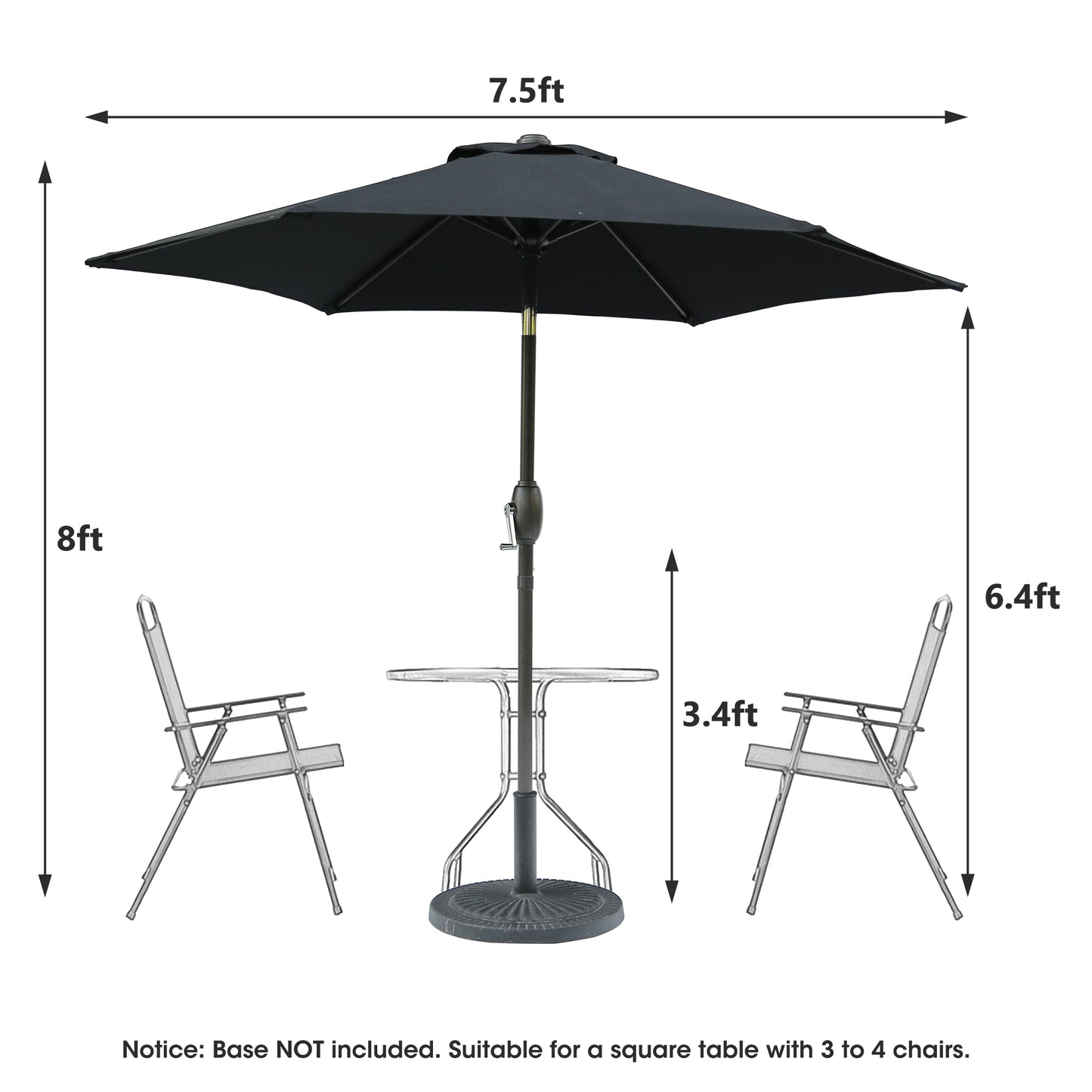 Black ft patio umbrella with crank lift ft height open for shade