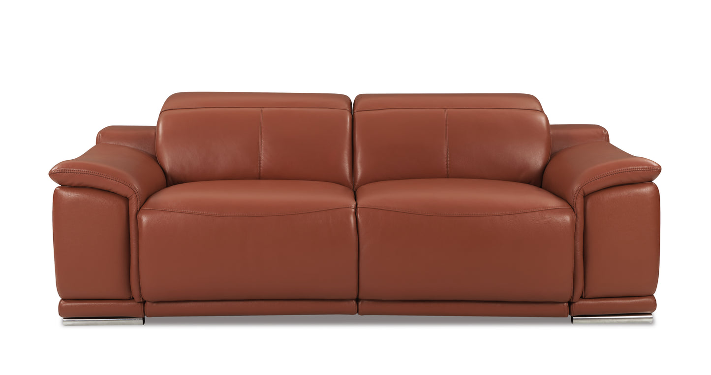 Brown leather sofa with chrome legs