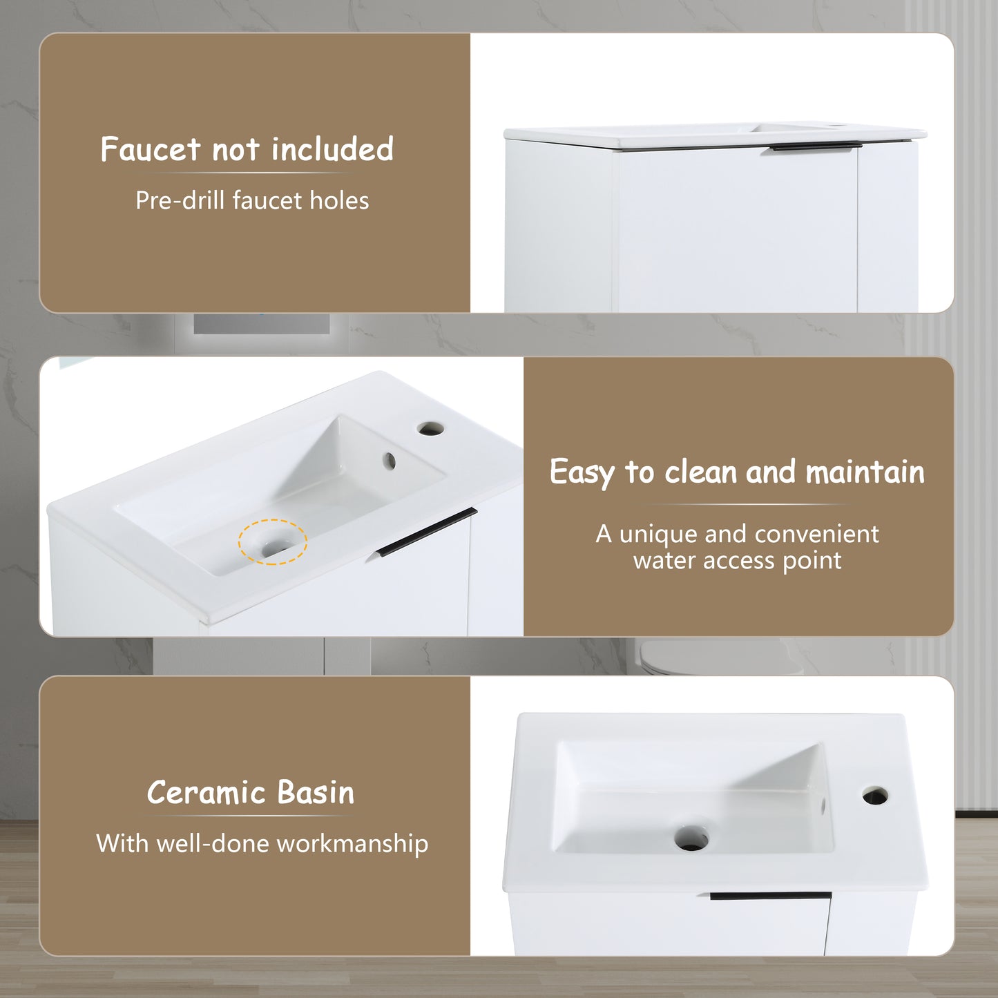 White bathroom vanity with predrilled faucet holes faucet not included