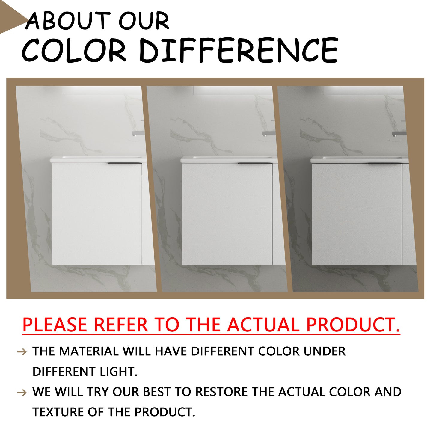 White matte cabinet under varying light conditions showcasing color difference