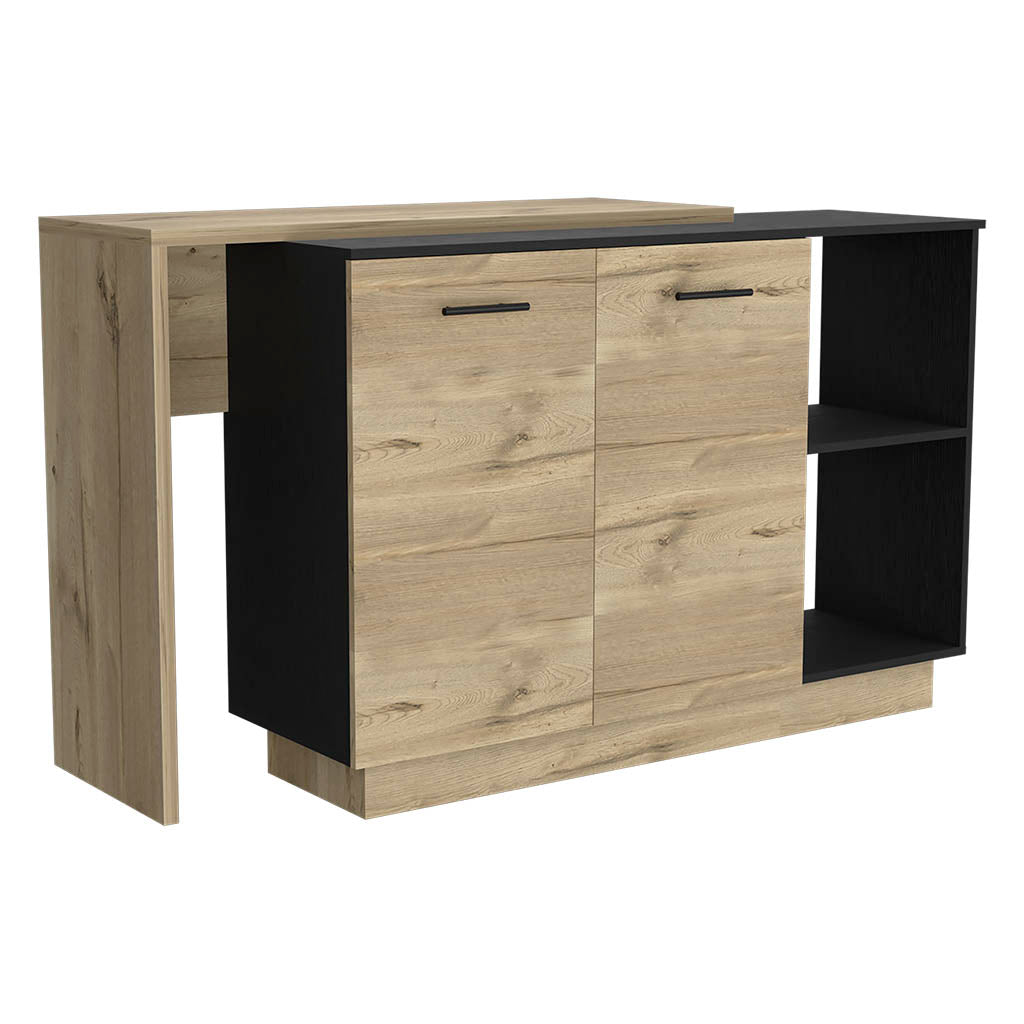 Modern oak and black sideboard with open shelving