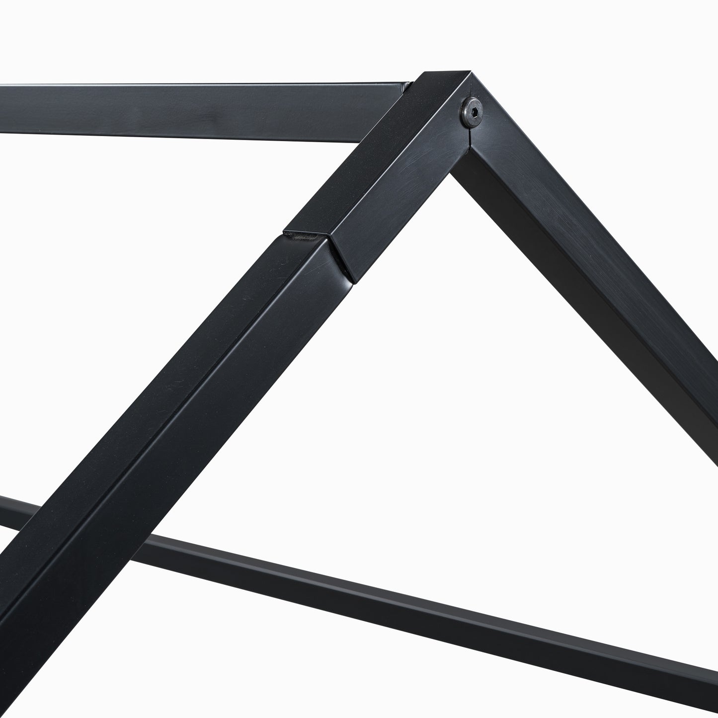 Black metal frame detail with angular joinery
