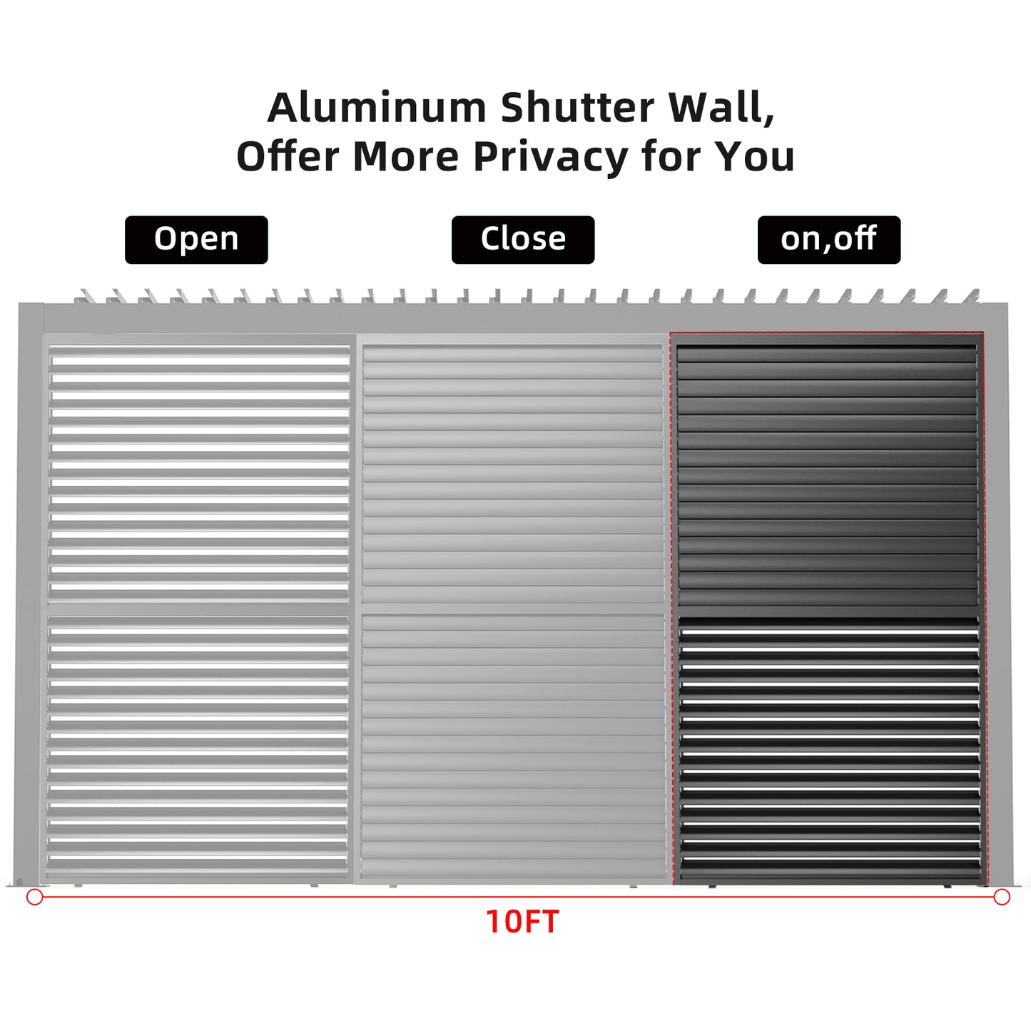 ft aluminum shutter wall with adjustable louvers for privacy