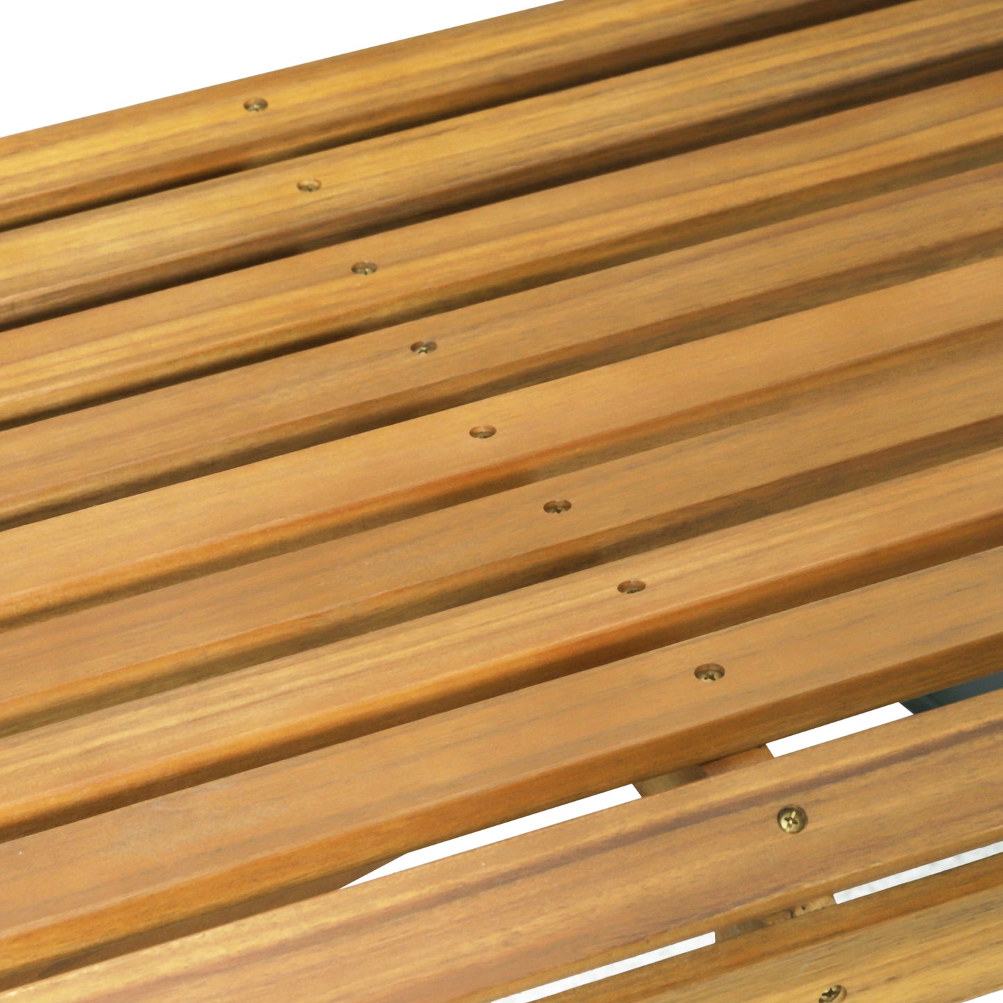 Natural wood park bench slats with visible screws