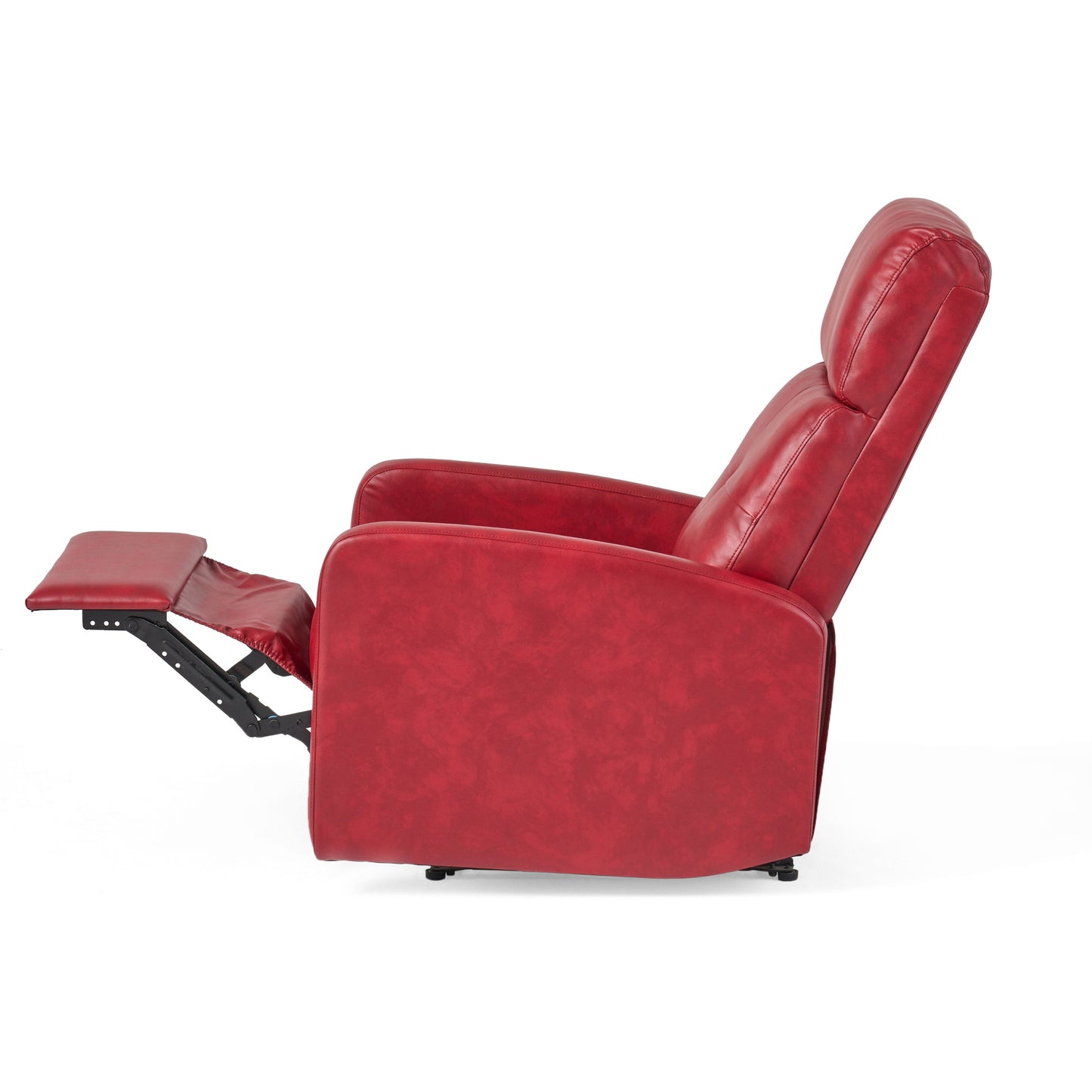 Red leather recliner chair with extended footrest perfect for home theater seating