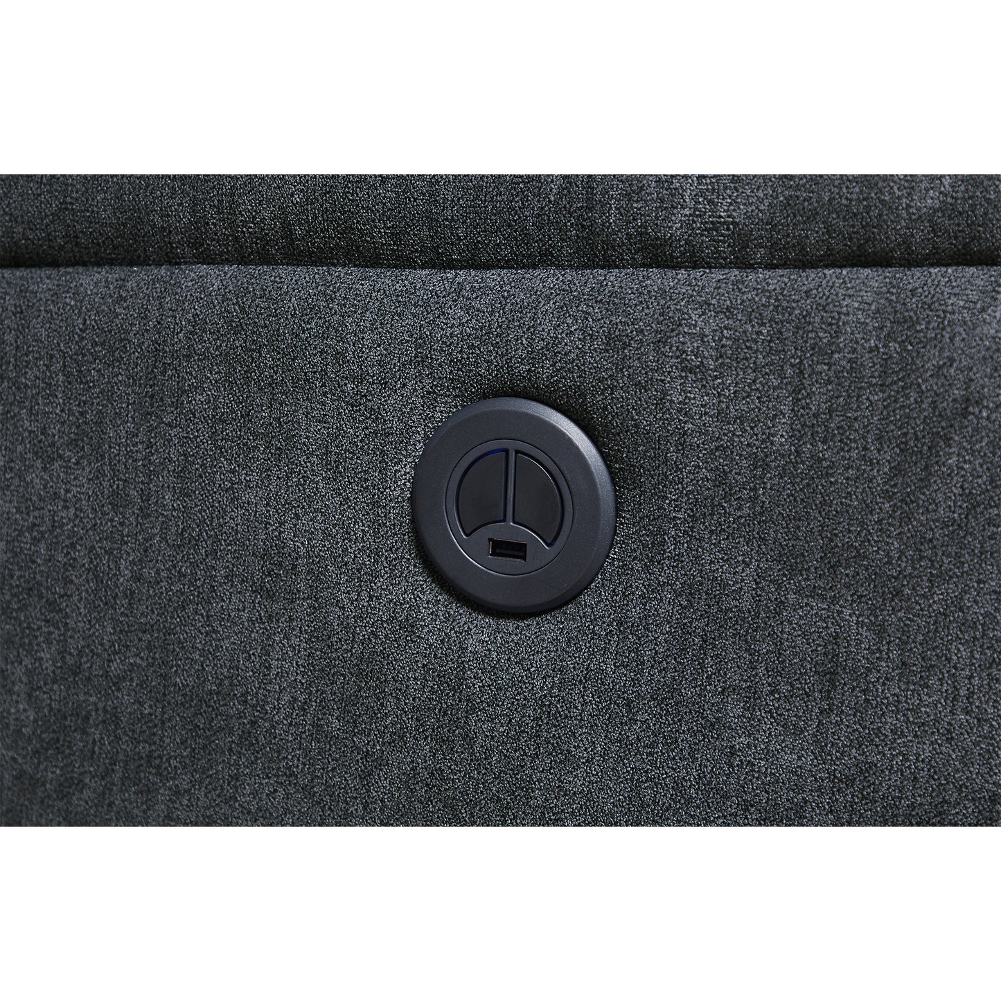 Dark grey fabric recliner control with USB port and dual buttons