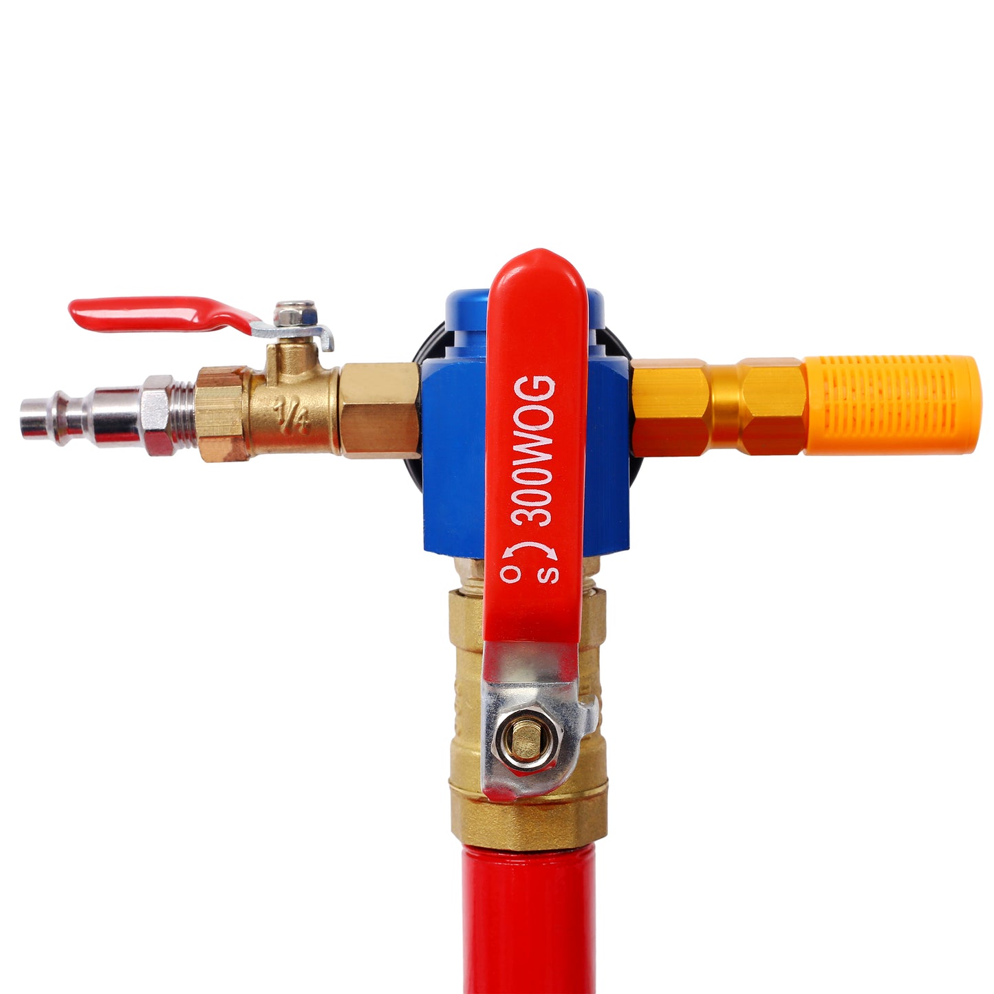 Brass quickconnect air coupler with red lever ball valve for pneumatic systems