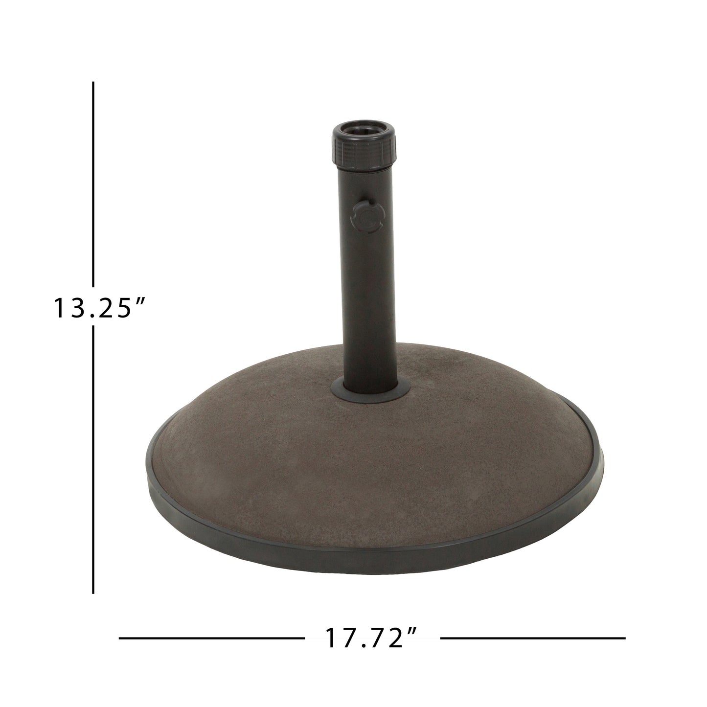 Round concrete patio umbrella base with black pole and adjustable knob diameter