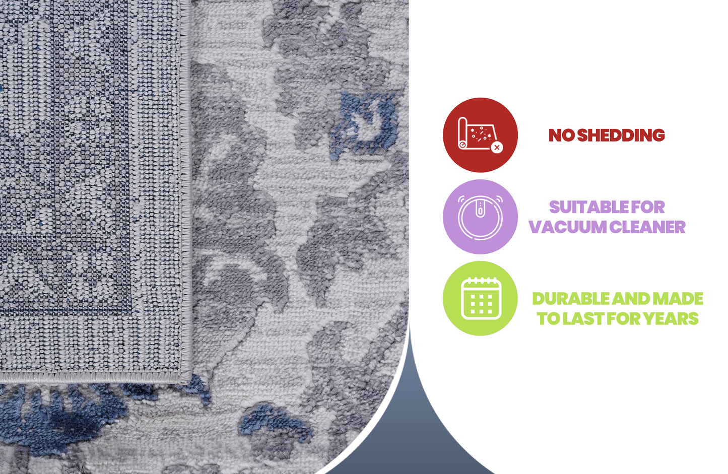 Gray and blue floral pattern rug durable and no shedding