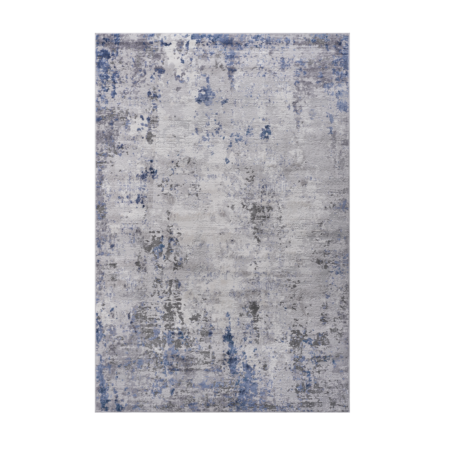 Distressed abstract modern rug in grey and blue x