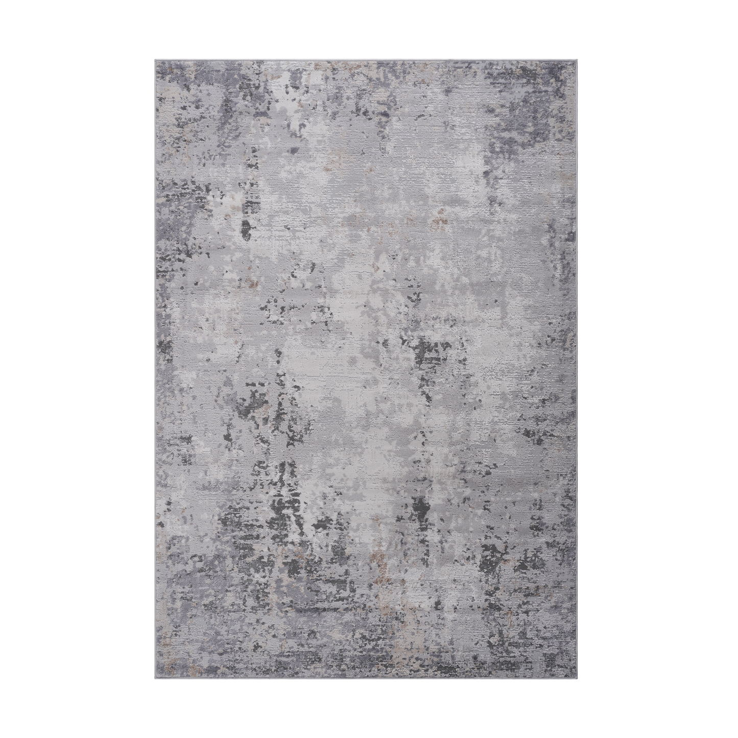 Abstract grey and cream textured area rug with distressed design