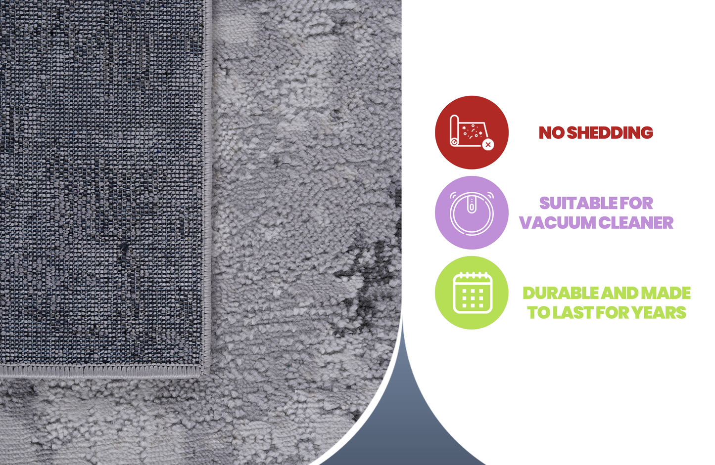 Close up of gray textured rug with no shedding ideal for modern homes