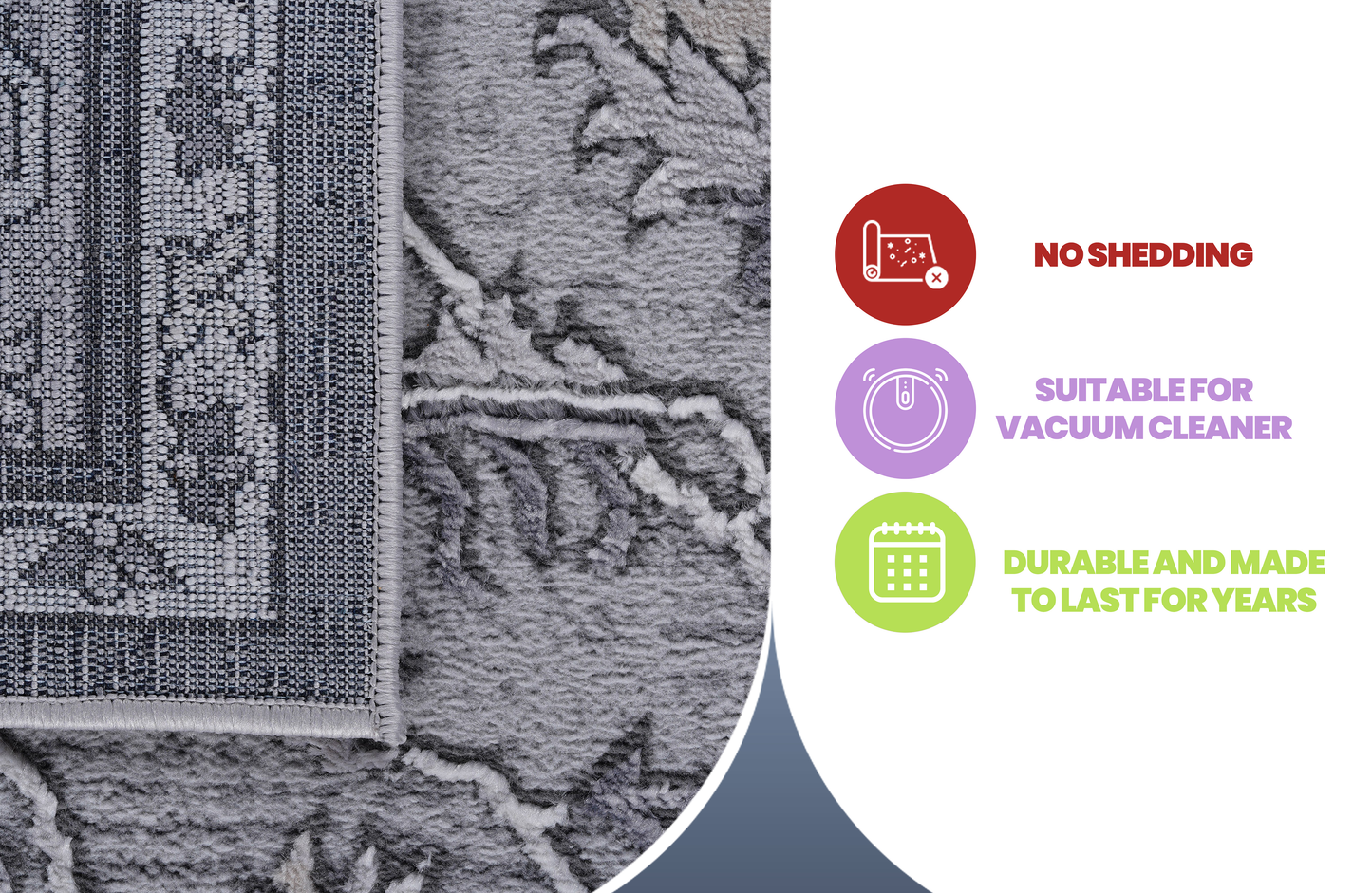 Gray geometric area rug with plush texture and tight weave backing