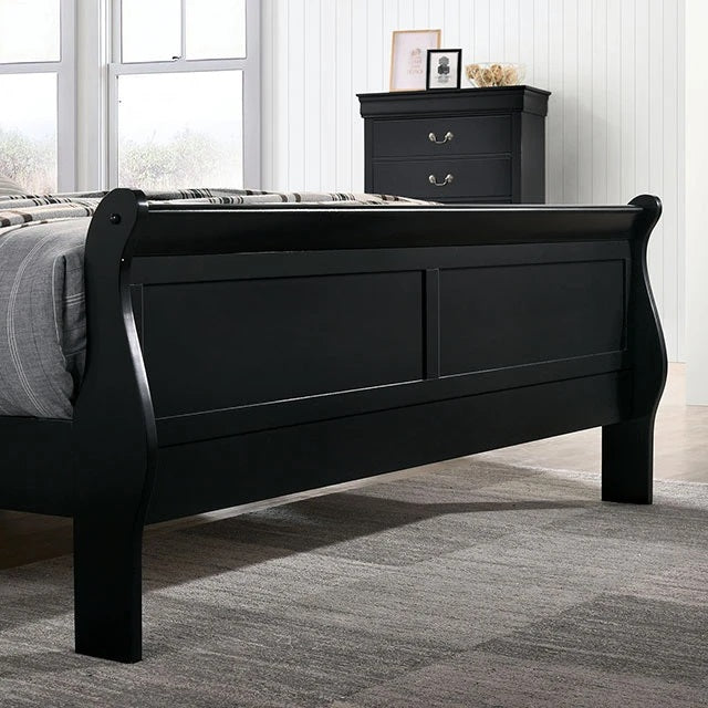 Black sleigh bed frame with panel detail