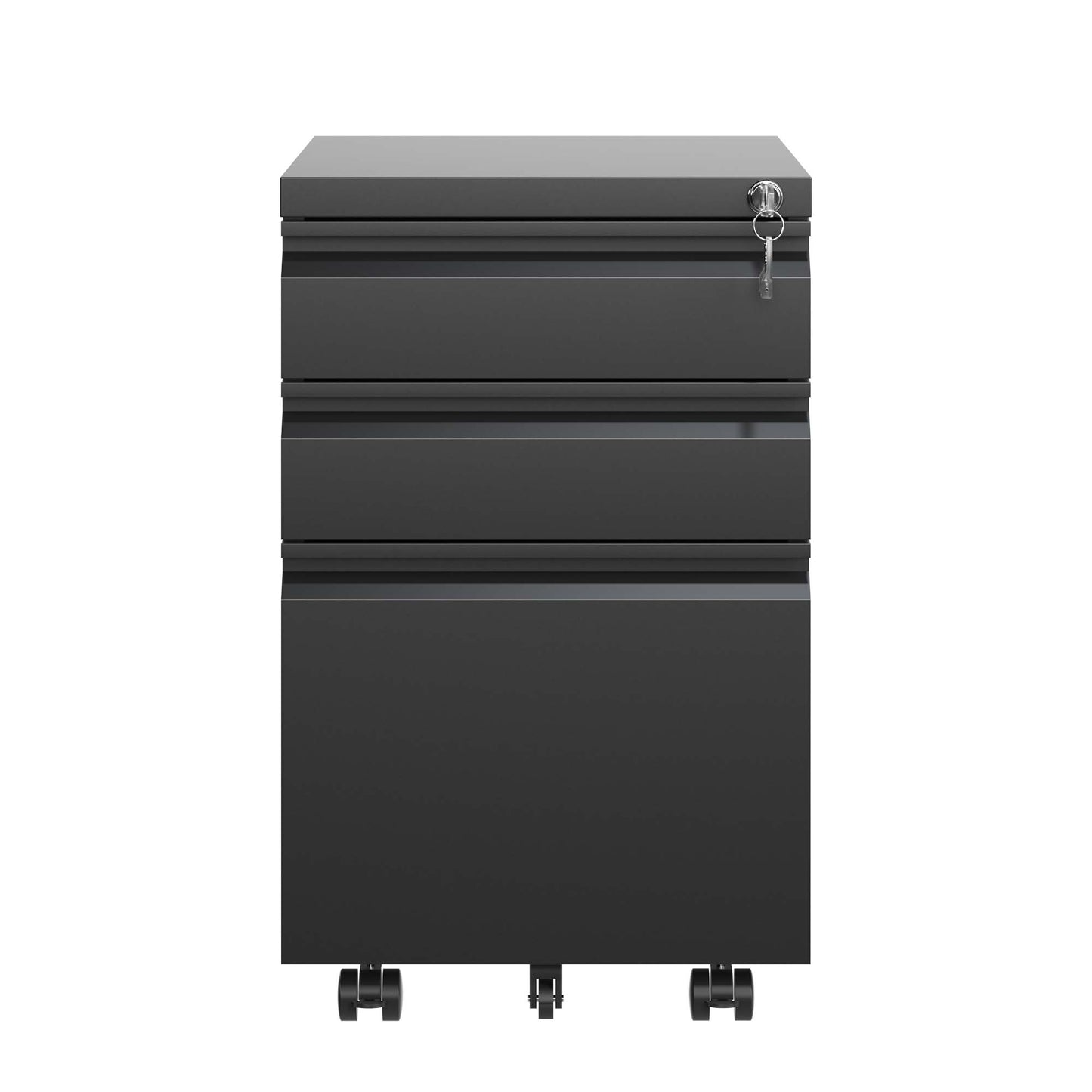 Sleek dark grey drawer metal file cabinet with lock and key for office storage