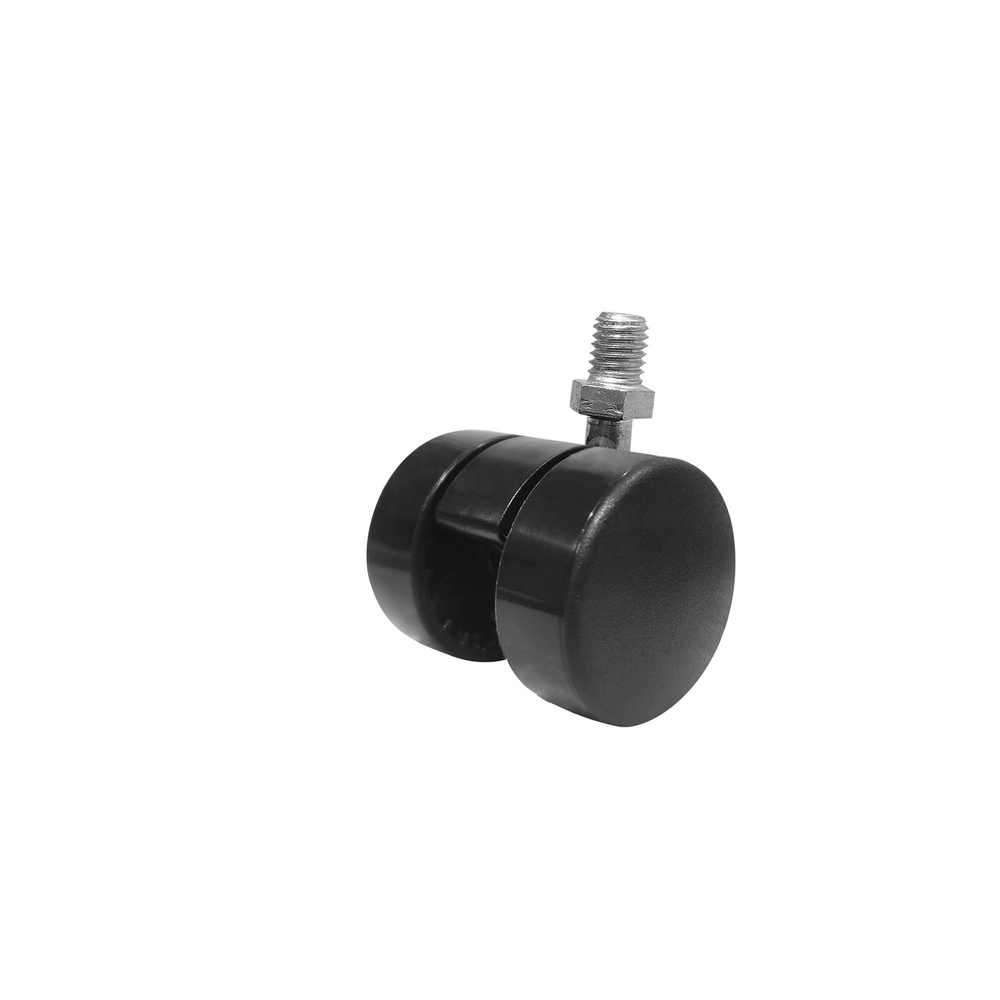 Black double wheel caster with threaded bolt for office chairs