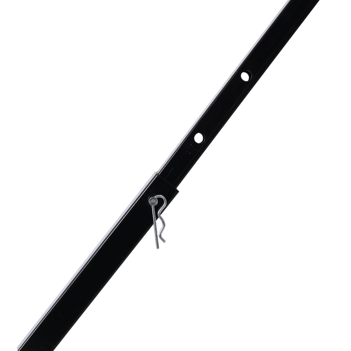 Black metal hitch pin assembly with adjustable holes for trailer accessories