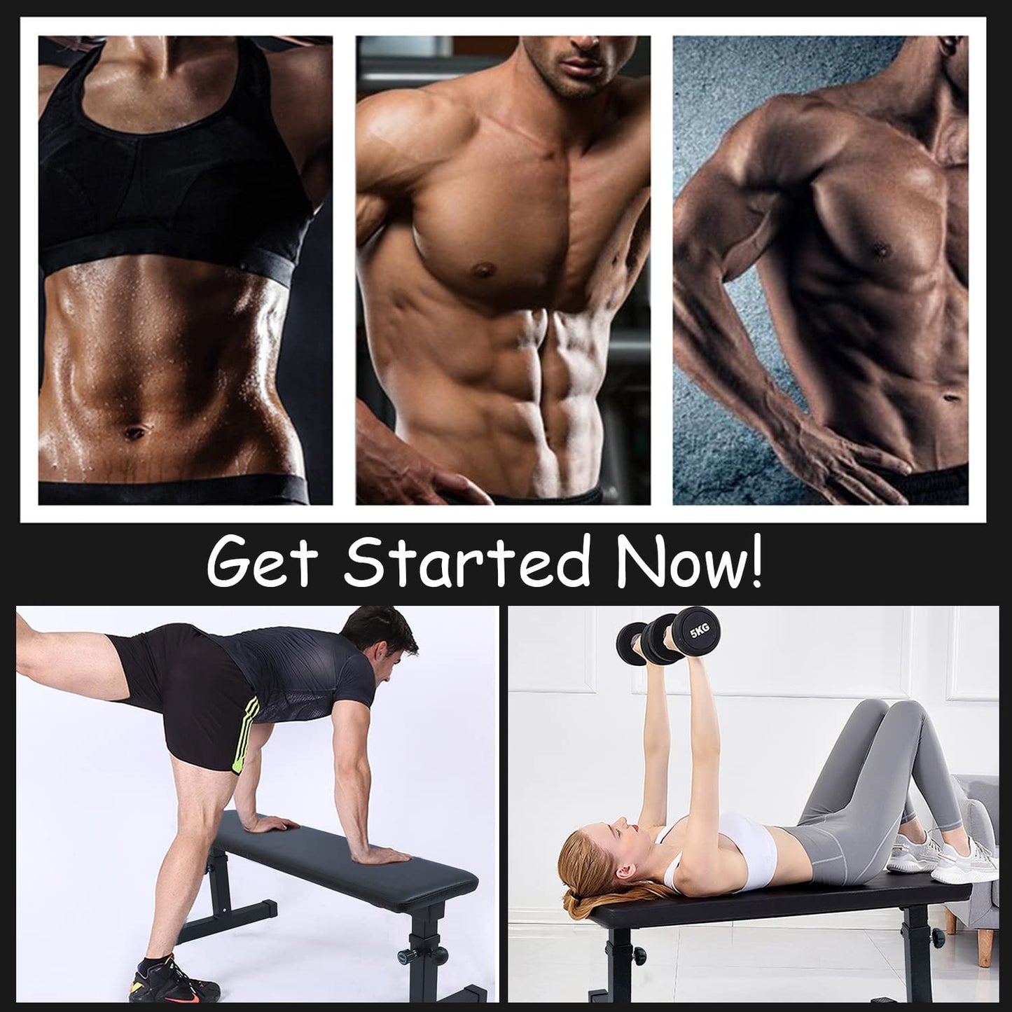 Fit womans toned abs in a black sports bra and bottoms highlighting core strength