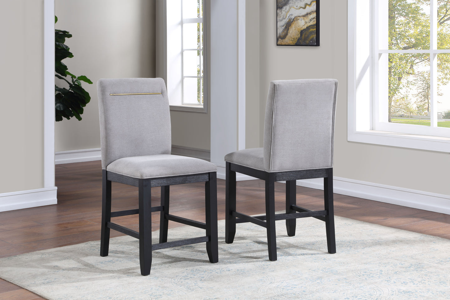 TREATLIFE HOME Counter Chair Set of 2 in Gray with Stain-Resistant Performance Fabric and Brushed Brass Accents