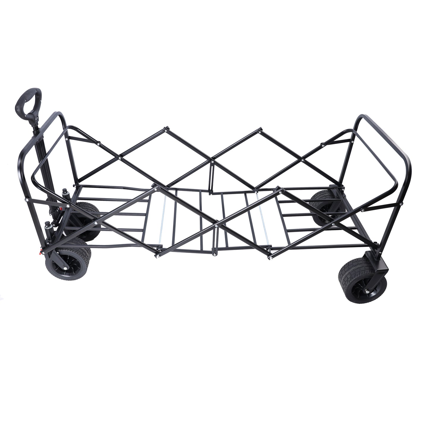 Black foldable garden wagon with telescoping handle and sturdy wheels