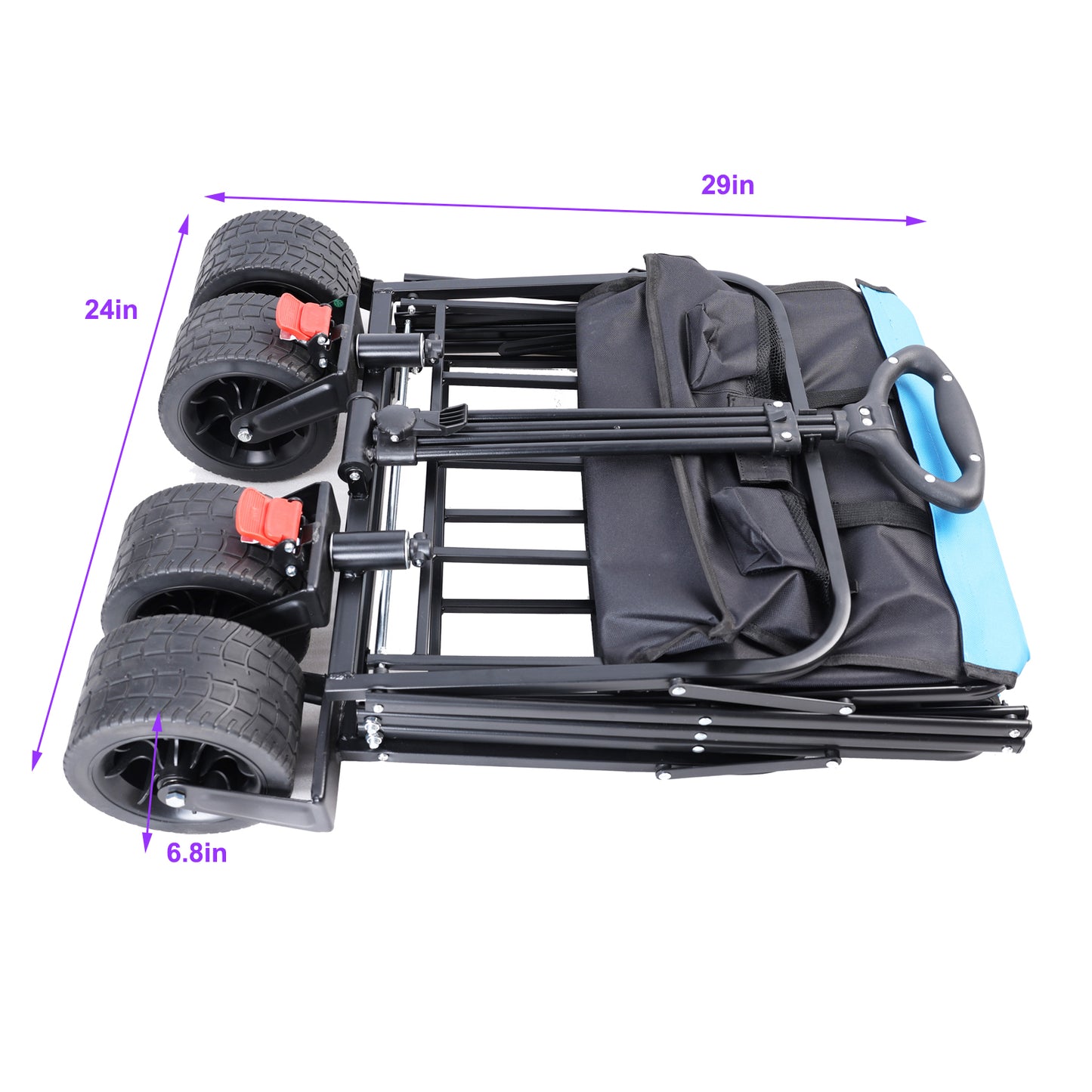 Black folding wagon with large wheels ideal for outdoor activities and hauling gear