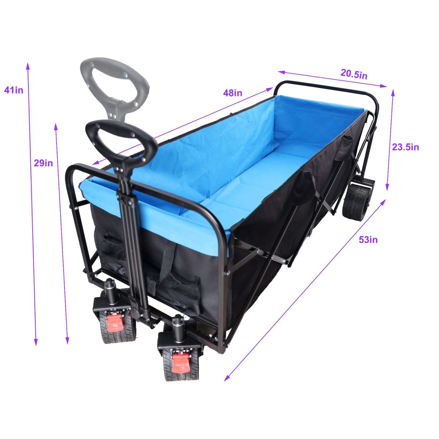 Black folding wagon with blue interior perfect for beach trips