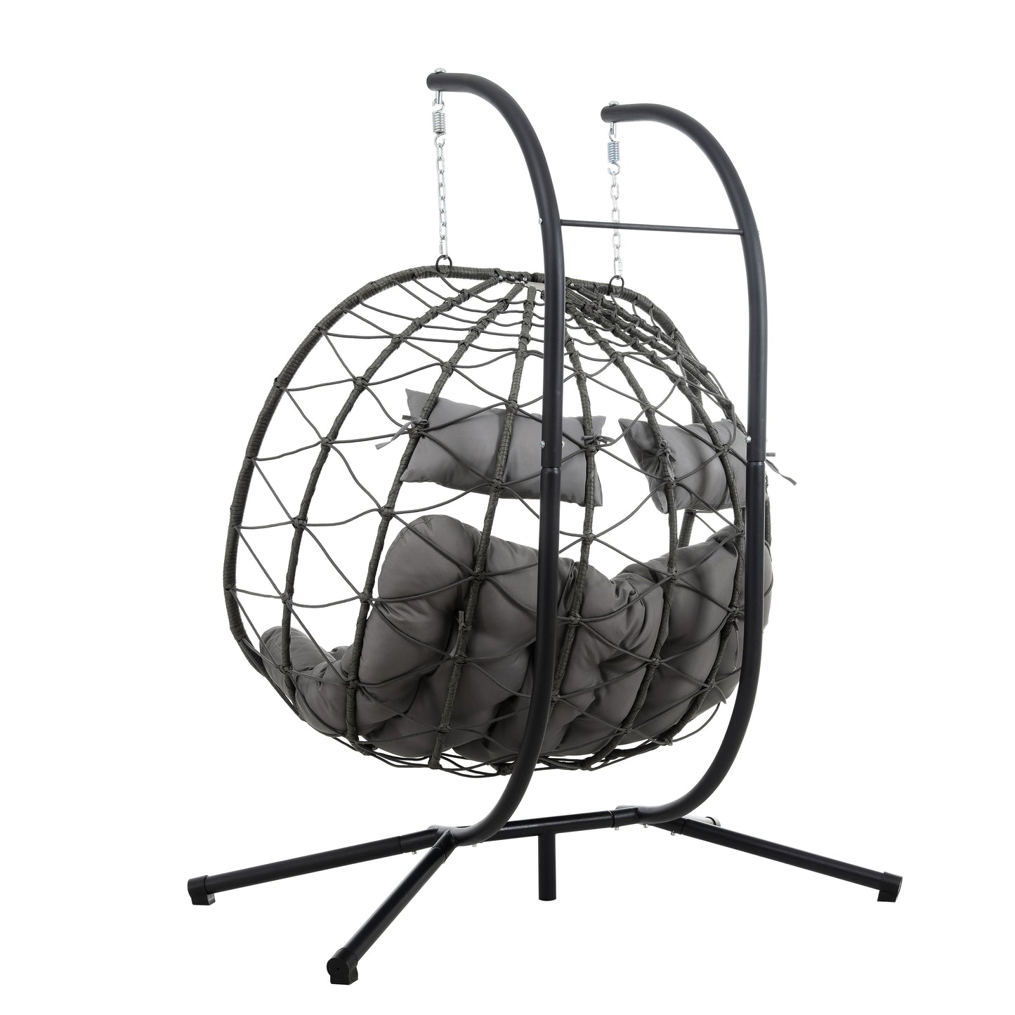 Woven egg chair with gray cushions modern outdoor seating option
