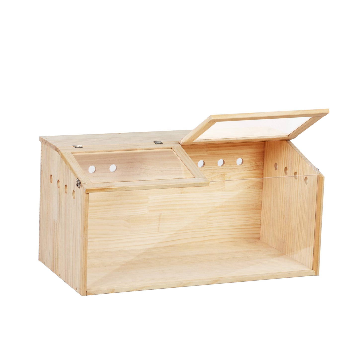 Natural pine wood bin with clear acrylic lid for dry goods storage