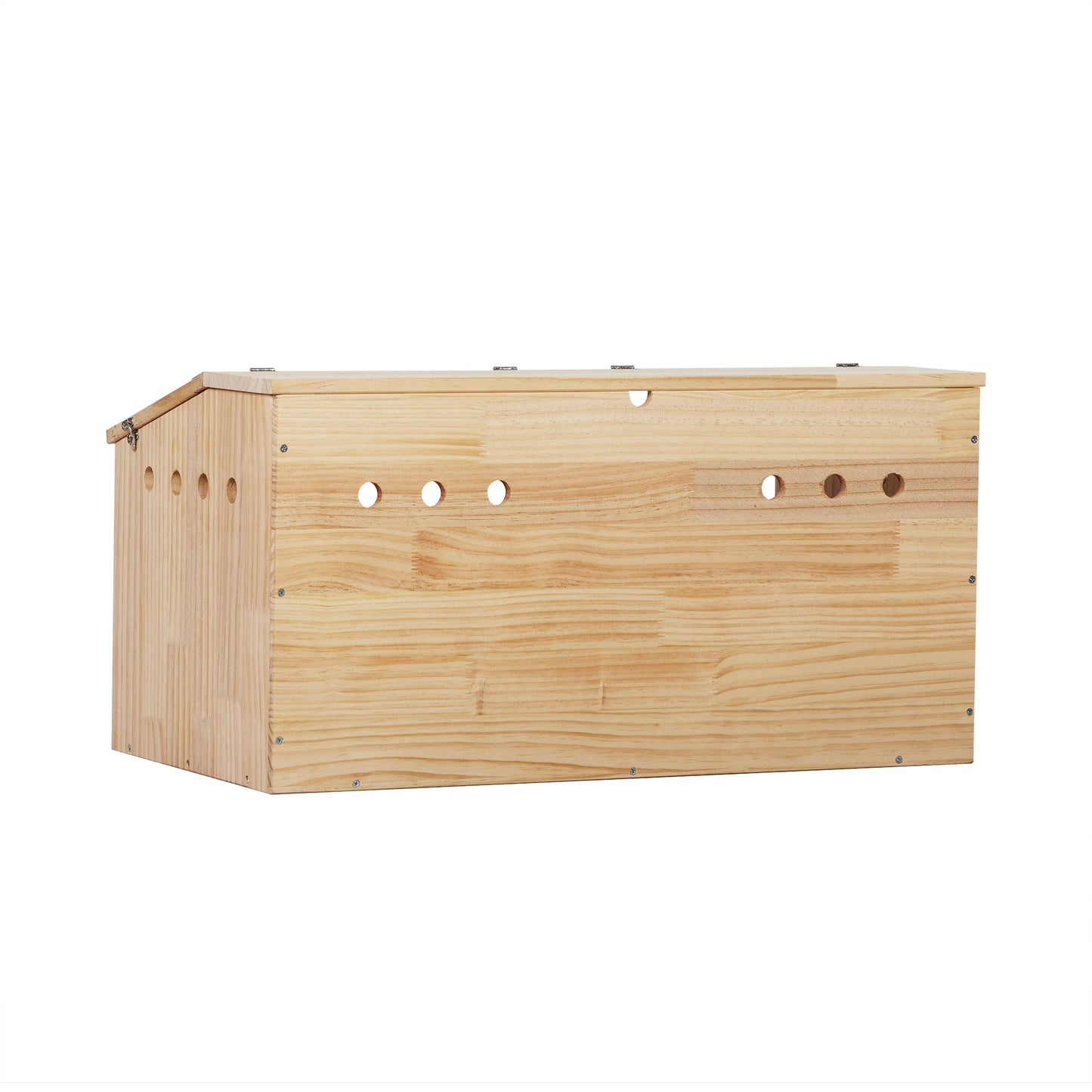 Wooden hamster house with ventilation holes and hinged roof ideal for small pet enclosures