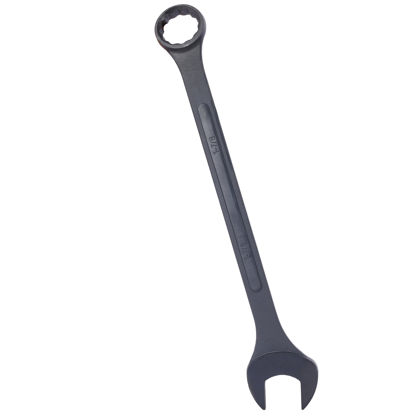 Dark gray inch combination wrench with one open end and one box end