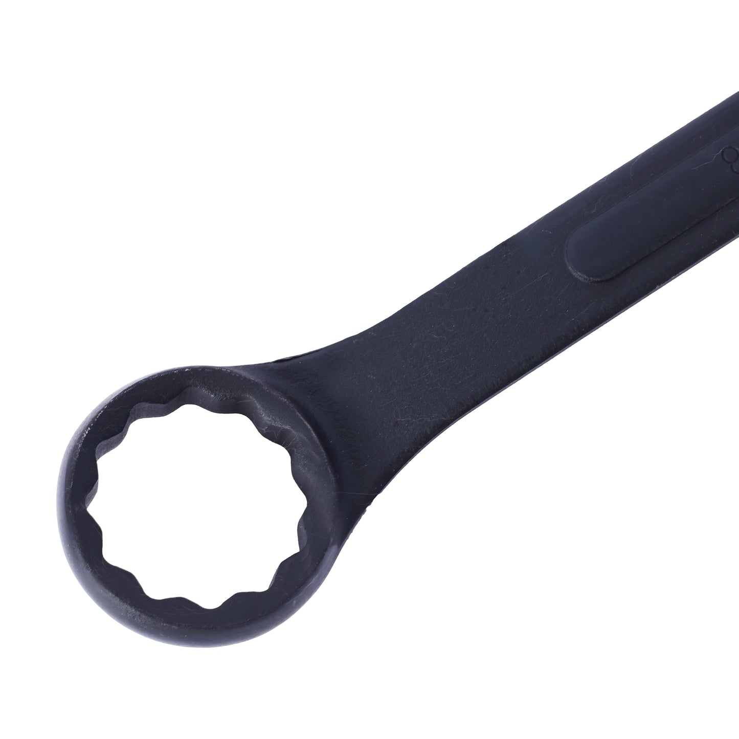 Black metal offset box wrench end with a point socket for automotive repairs