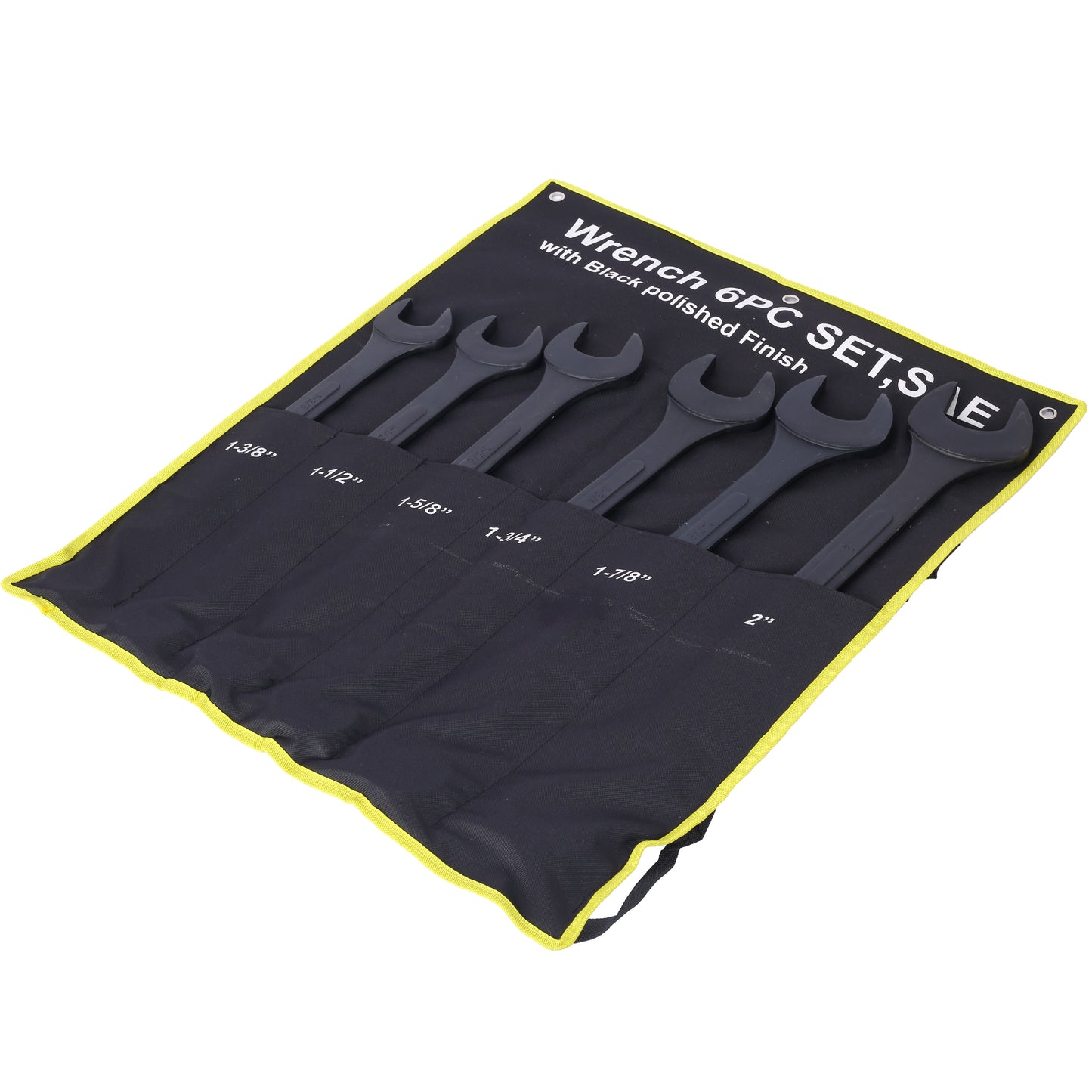 pc SAE wrench set with black polished finish in durable storage roll