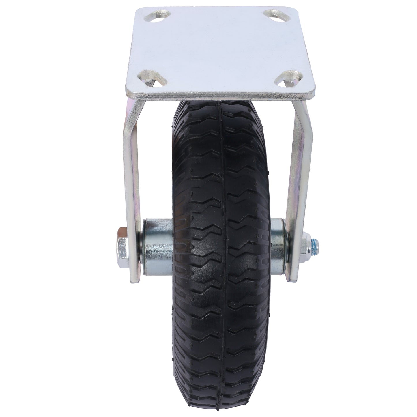Heavy duty swivel caster with black rubber tire and metal plate