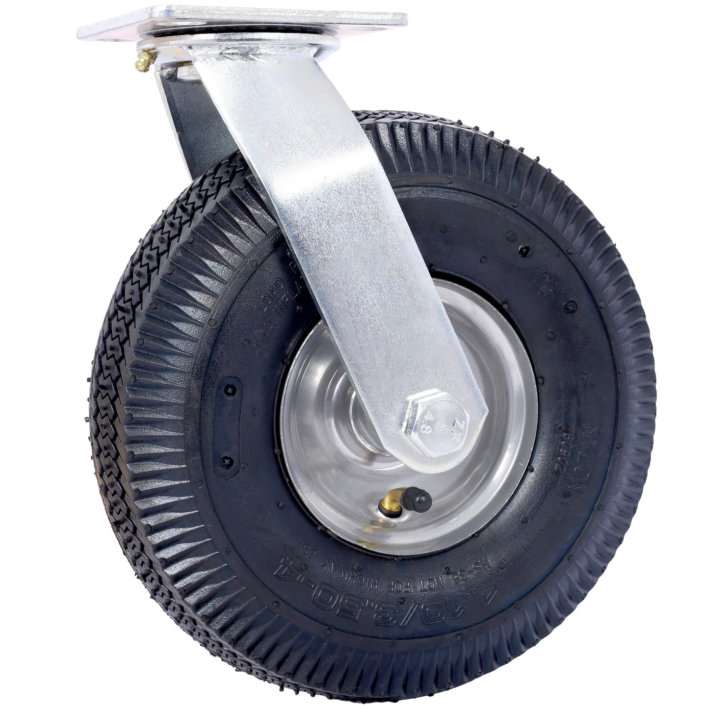 Heavyduty pneumatic caster wheel with steel mounting plate and deep tread