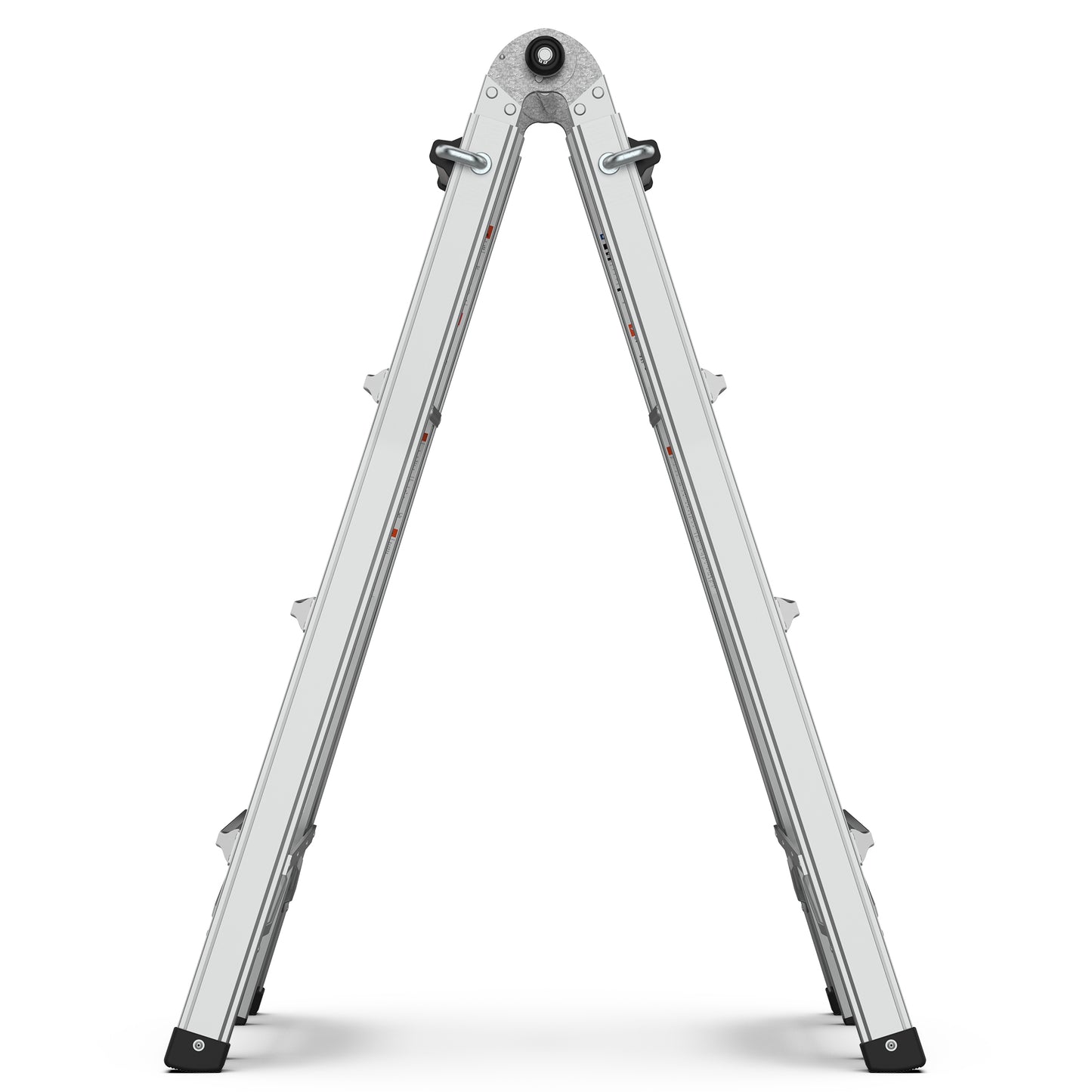 Silver multipositional aluminum folding ladder with adjustable rungs