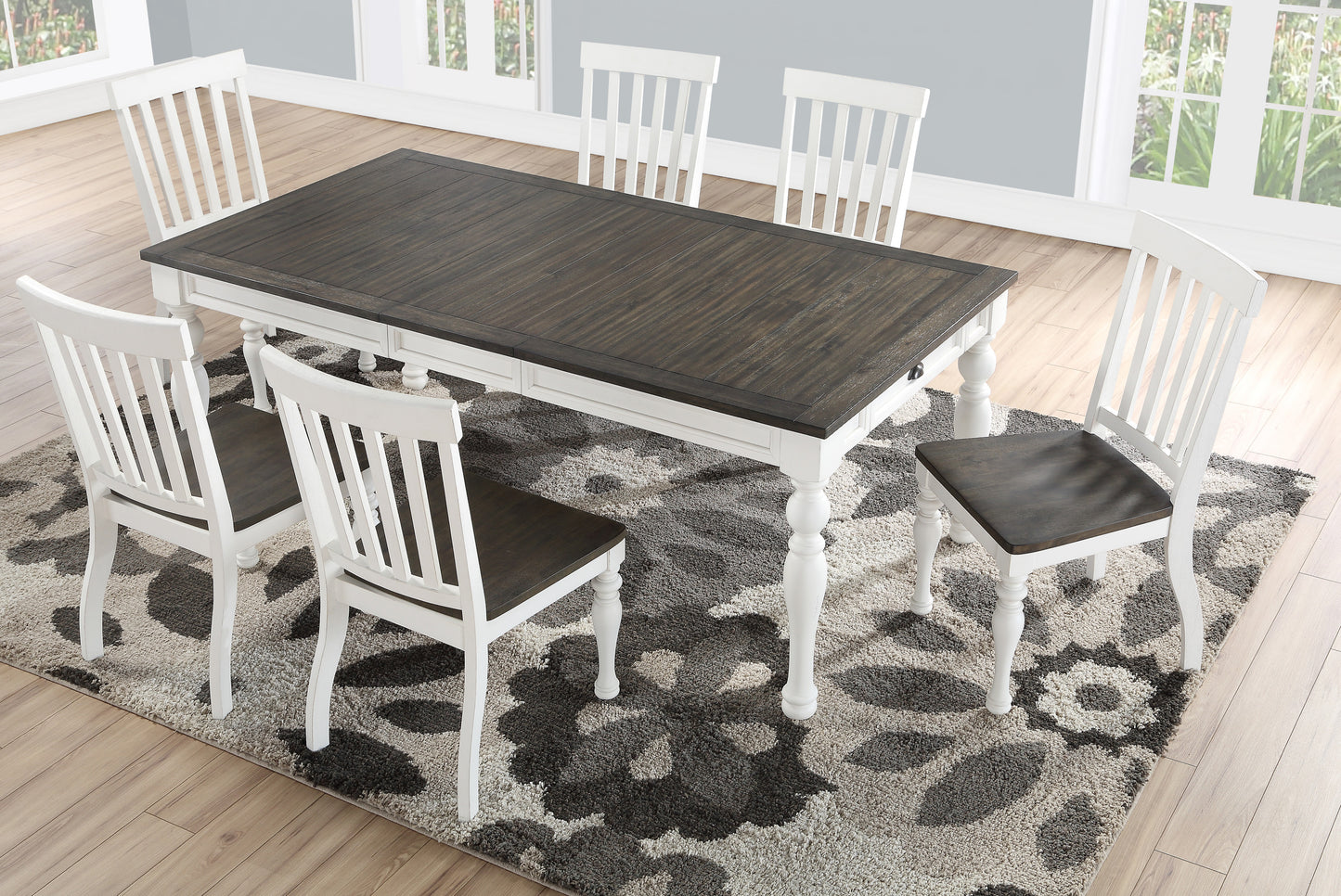 TREATLIFE HOME 5 Piece Dining Set with Extending Table and Four Side Chairs, Classic Farmhouse Design, Two Tone Finish