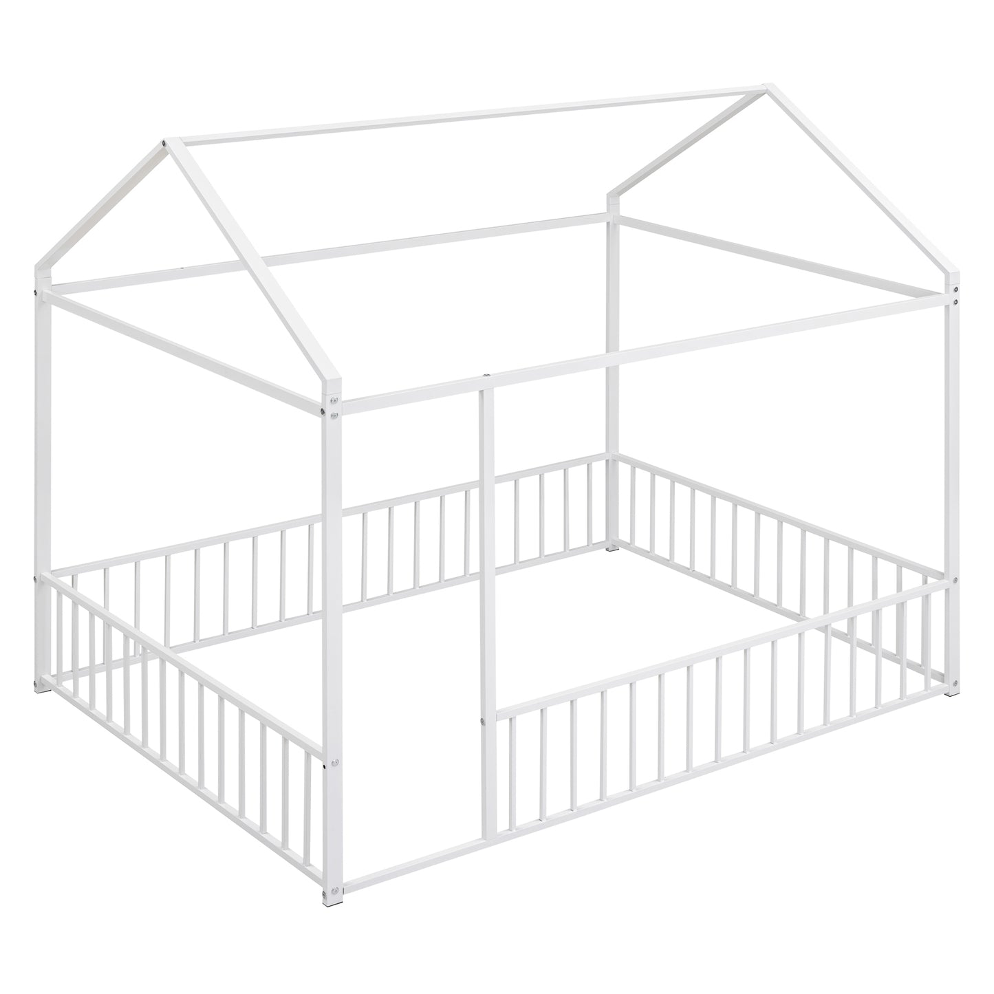White metal house bed frame with guardrails