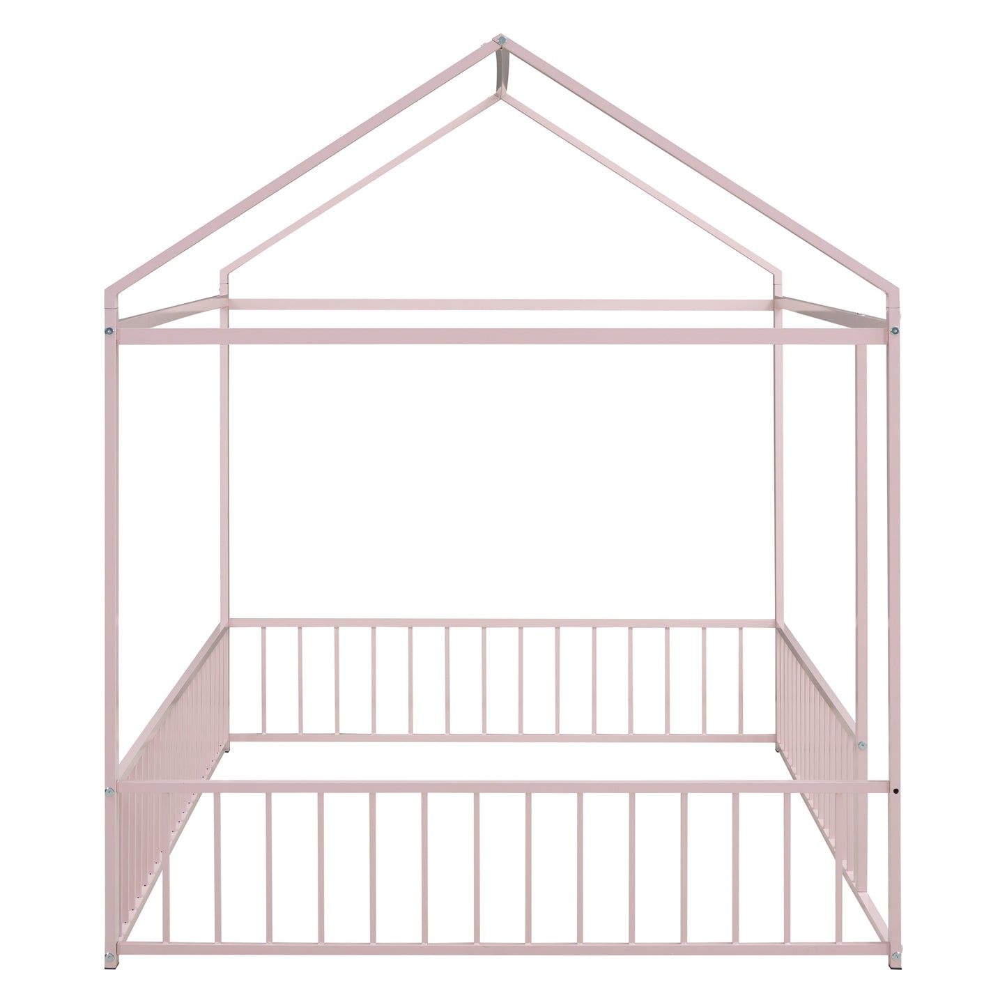 Pink metal house bed frame with canopy