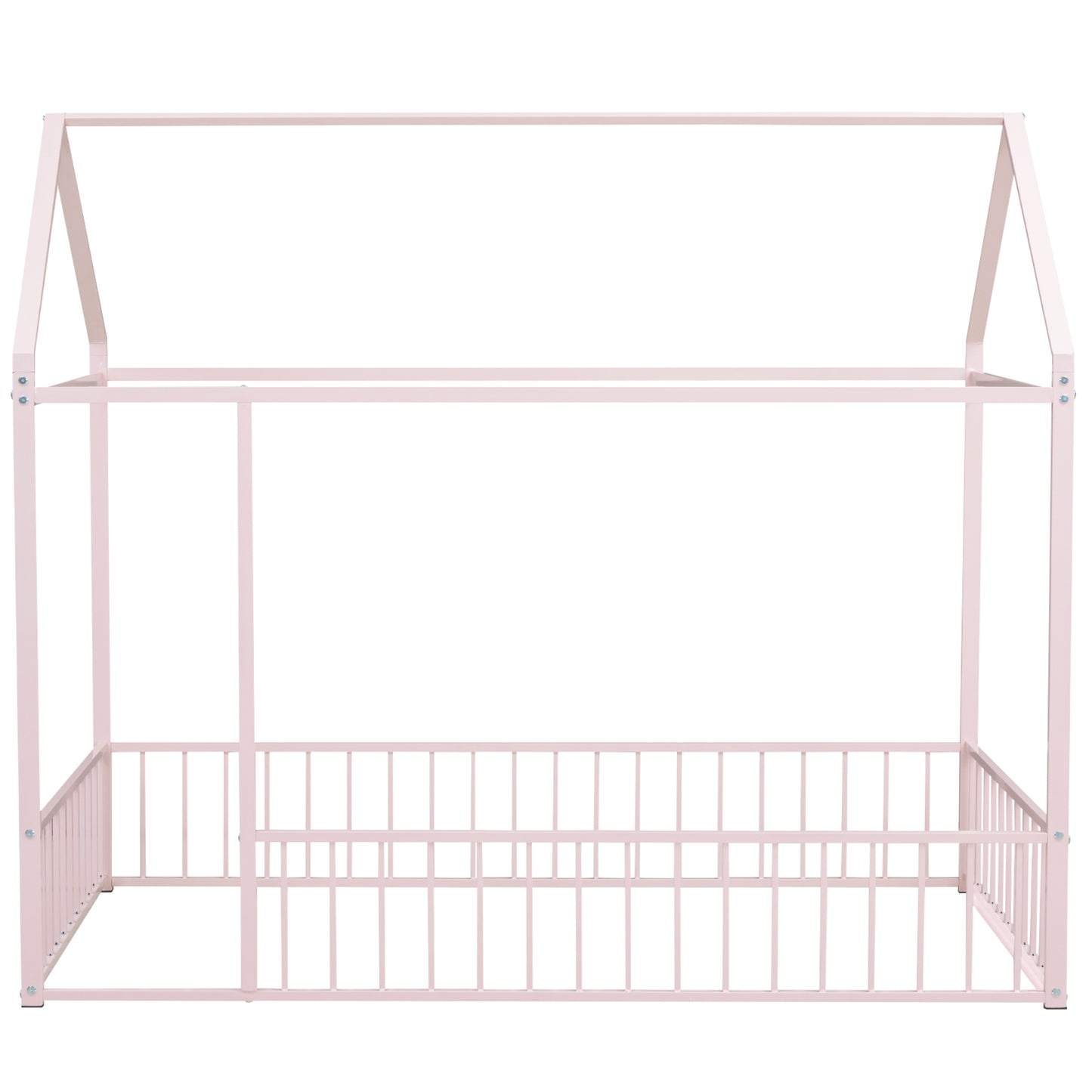 Pink metal house bed frame with rails