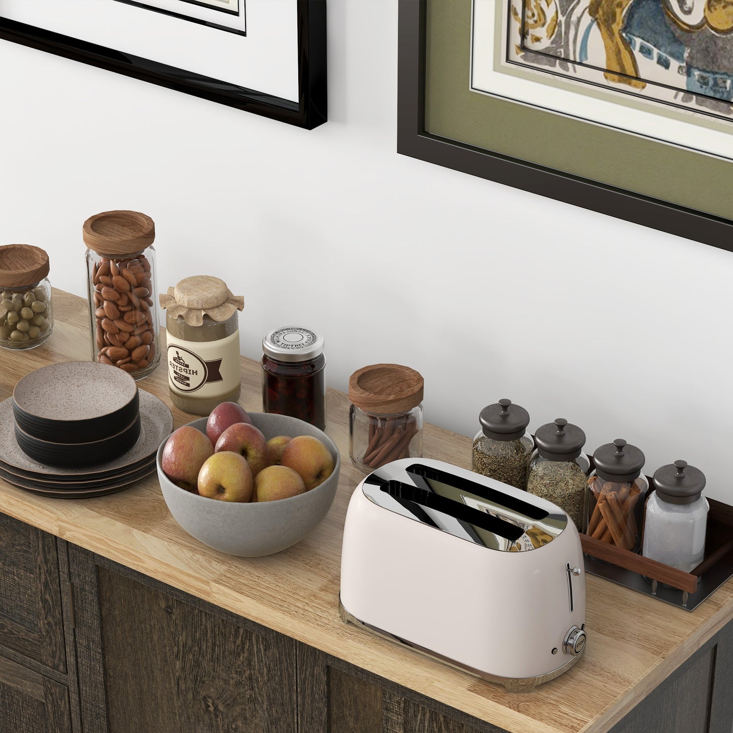 White retro slice toaster on kitchen counter