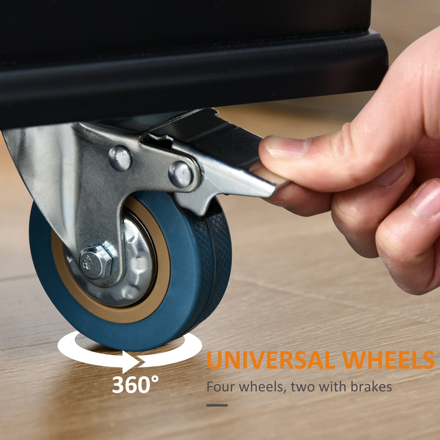 Blue rubber universal wheel with brake lever